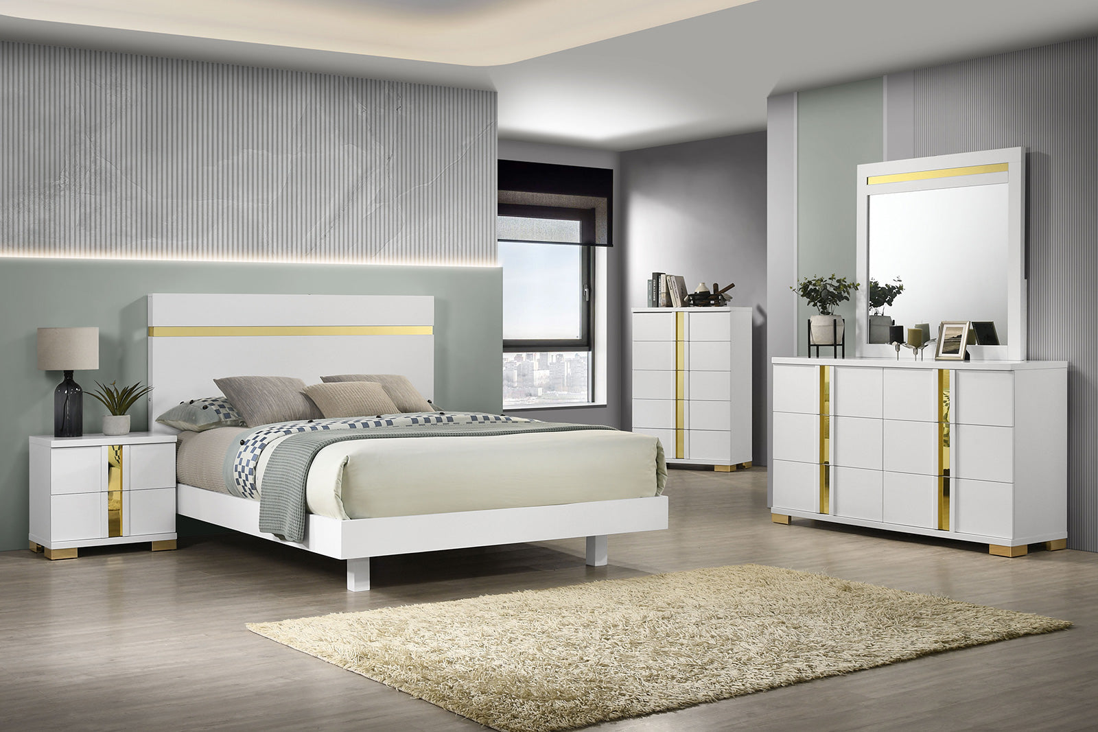 Lillestrom White Queen 5 Piece Bedroom Set w/Chest