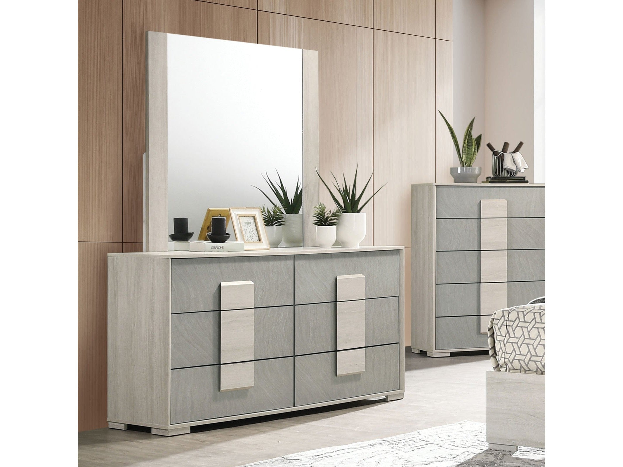 Lincolt Whitewash/Stone Gray Dresser