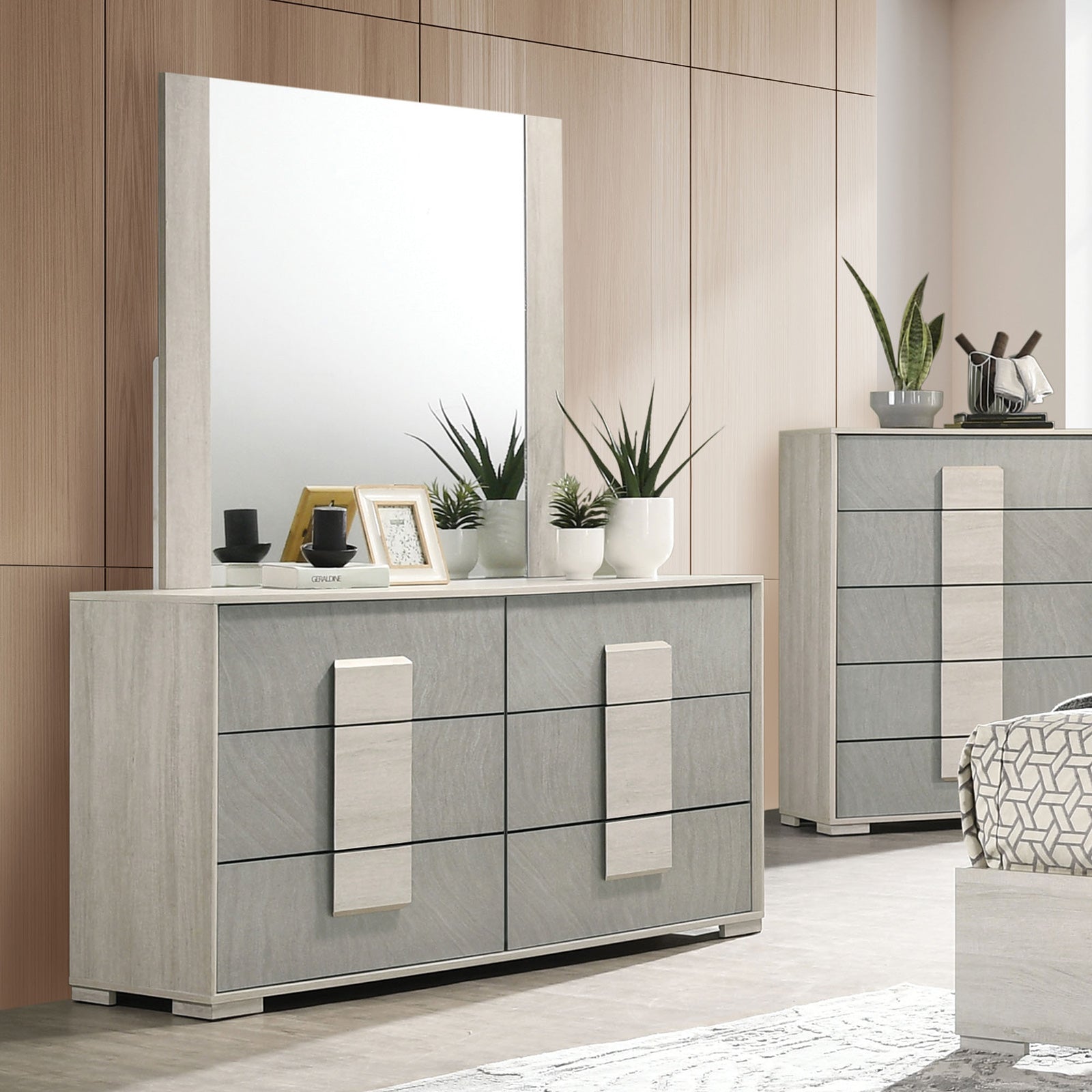 Lincolt Whitewash/Stone Gray Queen 4 Piece Bedroom Set