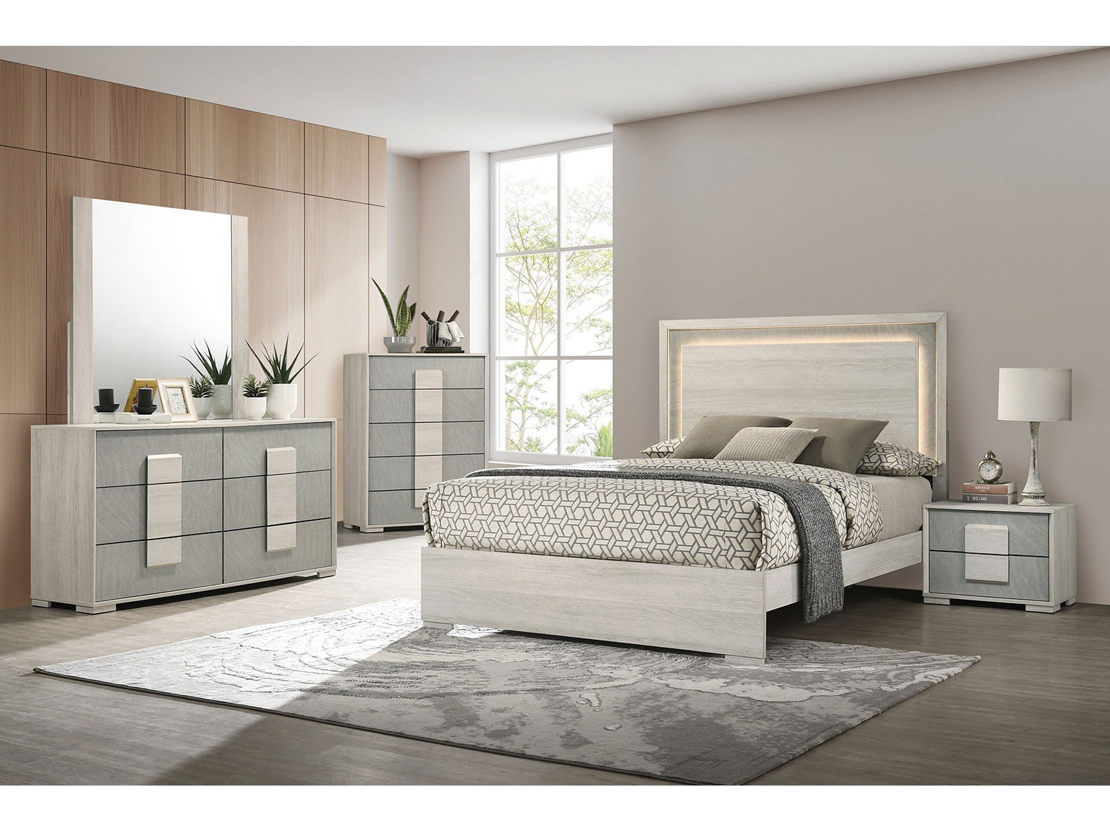 Lincolt Whitewash/Stone Gray Queen 5 Piece Bedroom Set w/Chest