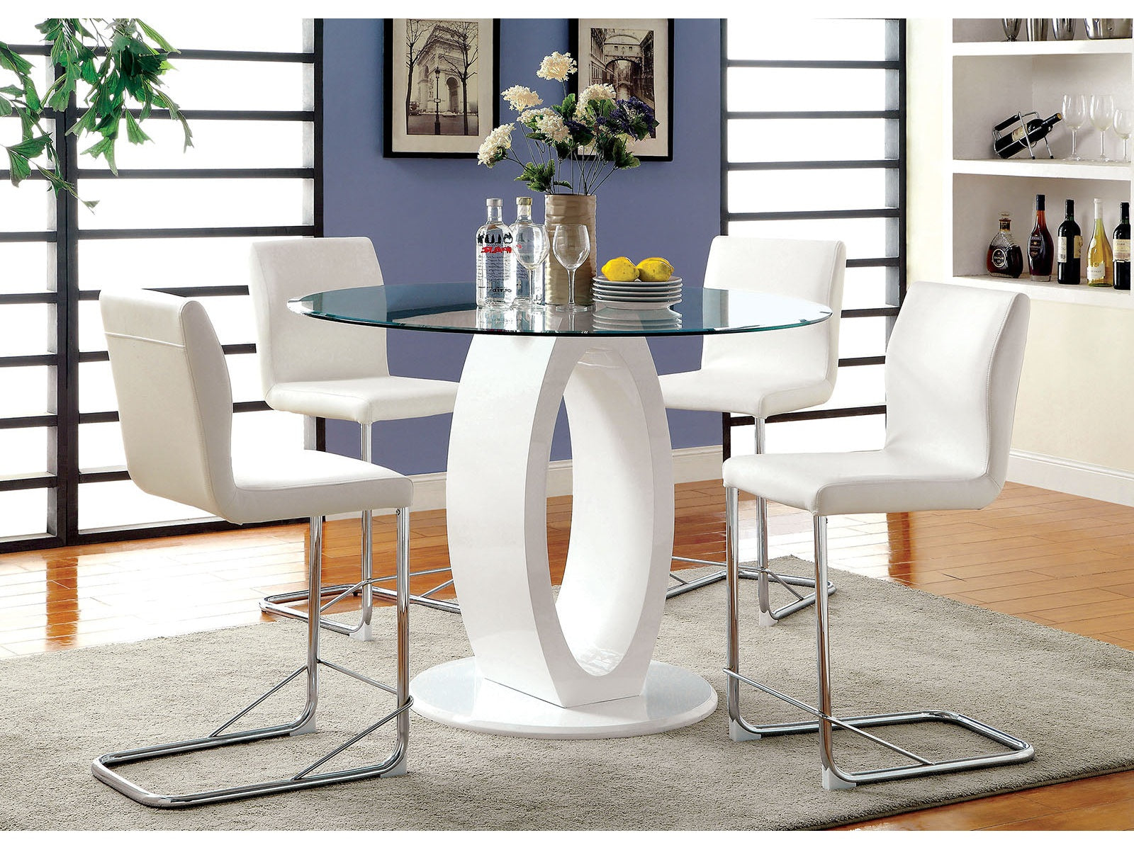 Lodia White 5 Pc. Round Counter Height Dining Room Set
