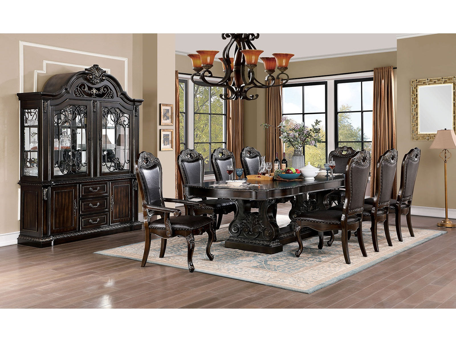 Lombardy Walnut/Dark Brown 9 Pc. Dining Room Set
