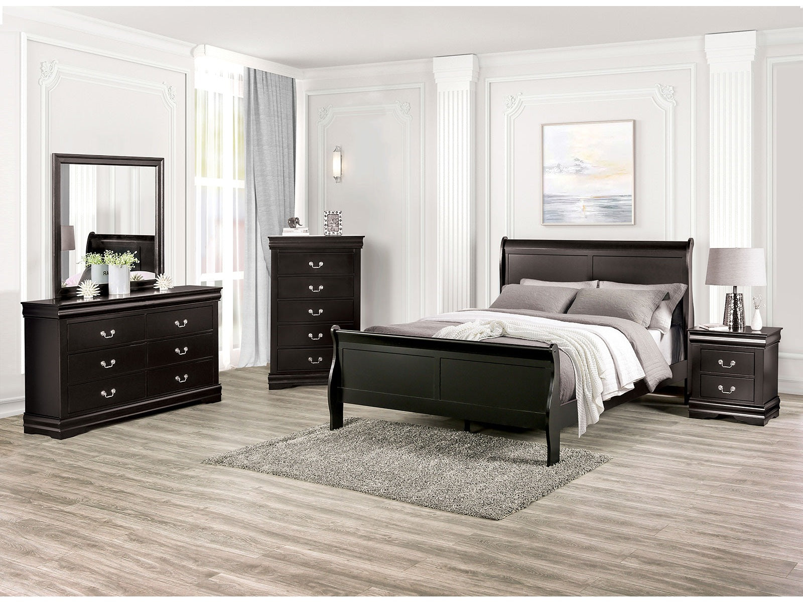 Louis Philippe Black 5 Pc. Queen Bedroom Set w/ Chest