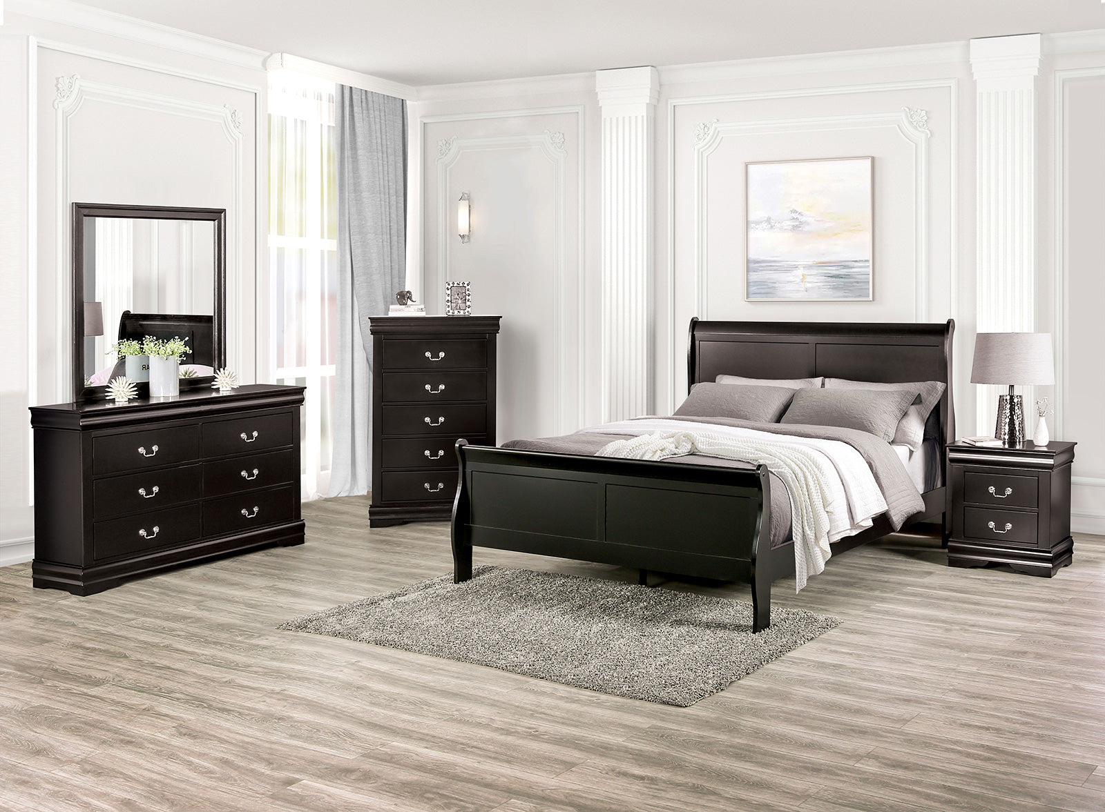 Louis Philippe Black Queen Bed
