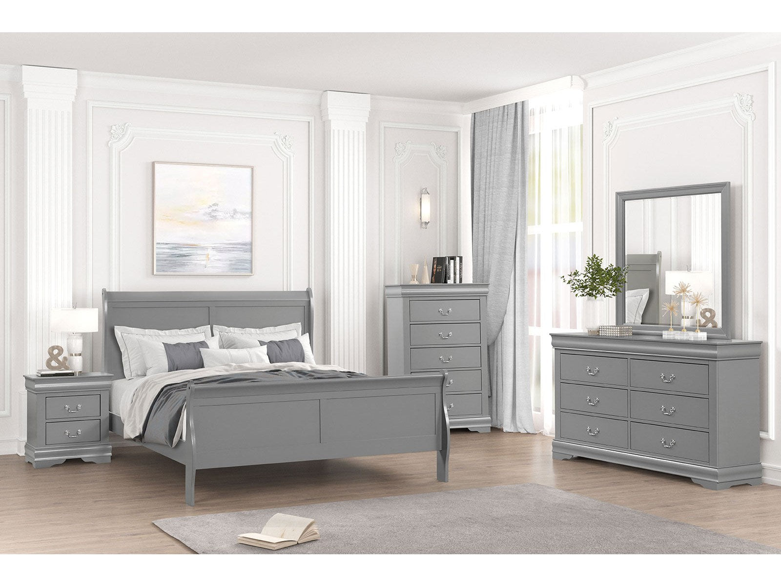 Louis Philippe Gray 5 Pc. Queen Bedroom Set w/ 2NS