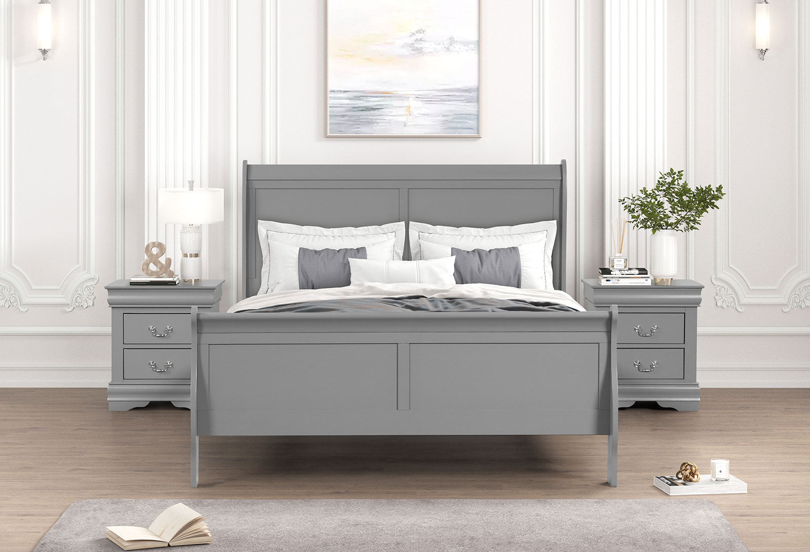 Louis Philippe Gray 5 Pc. Queen Bedroom Set w/ 2NS