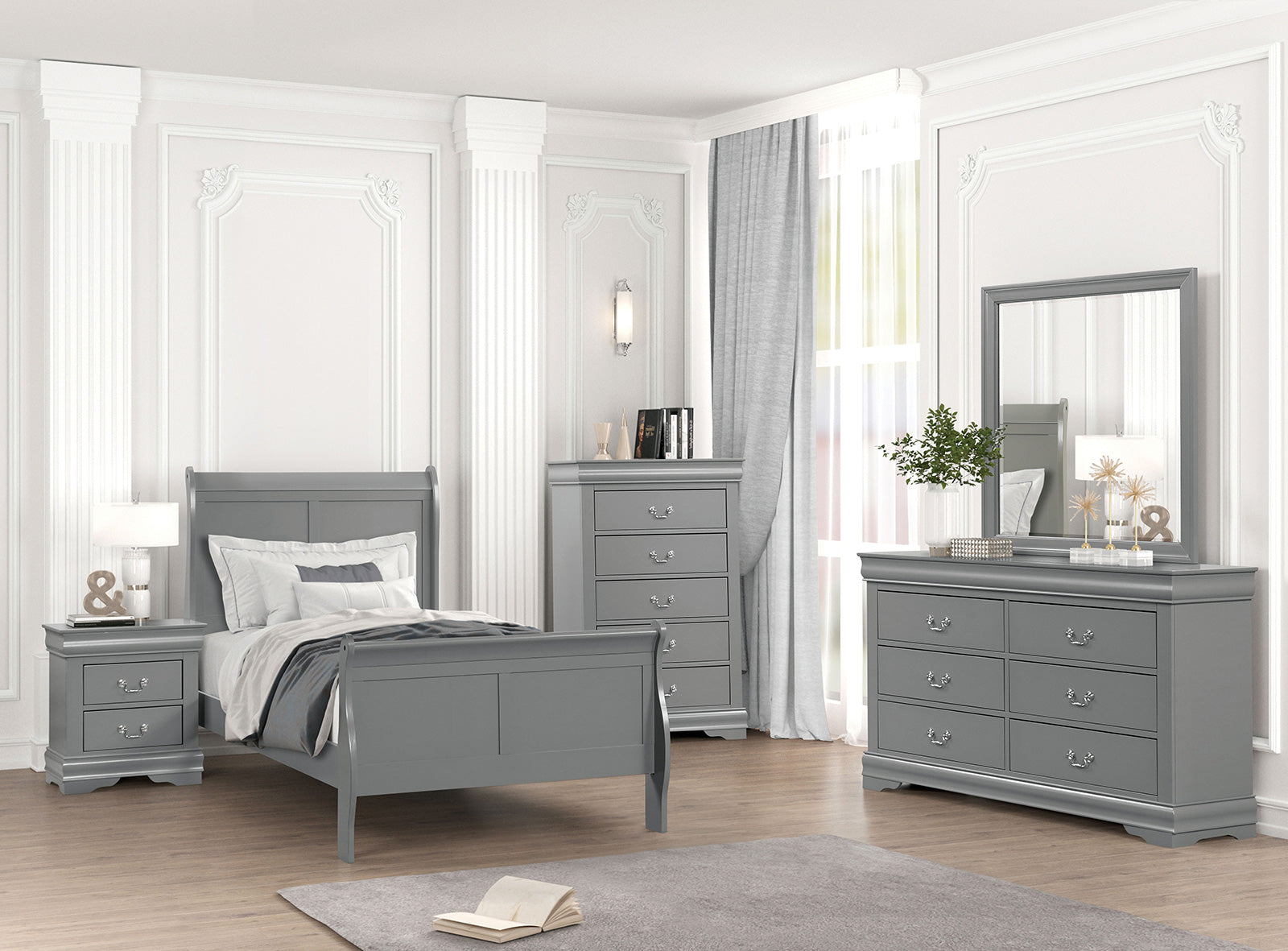 Louis Philippe Gray Twin Bed