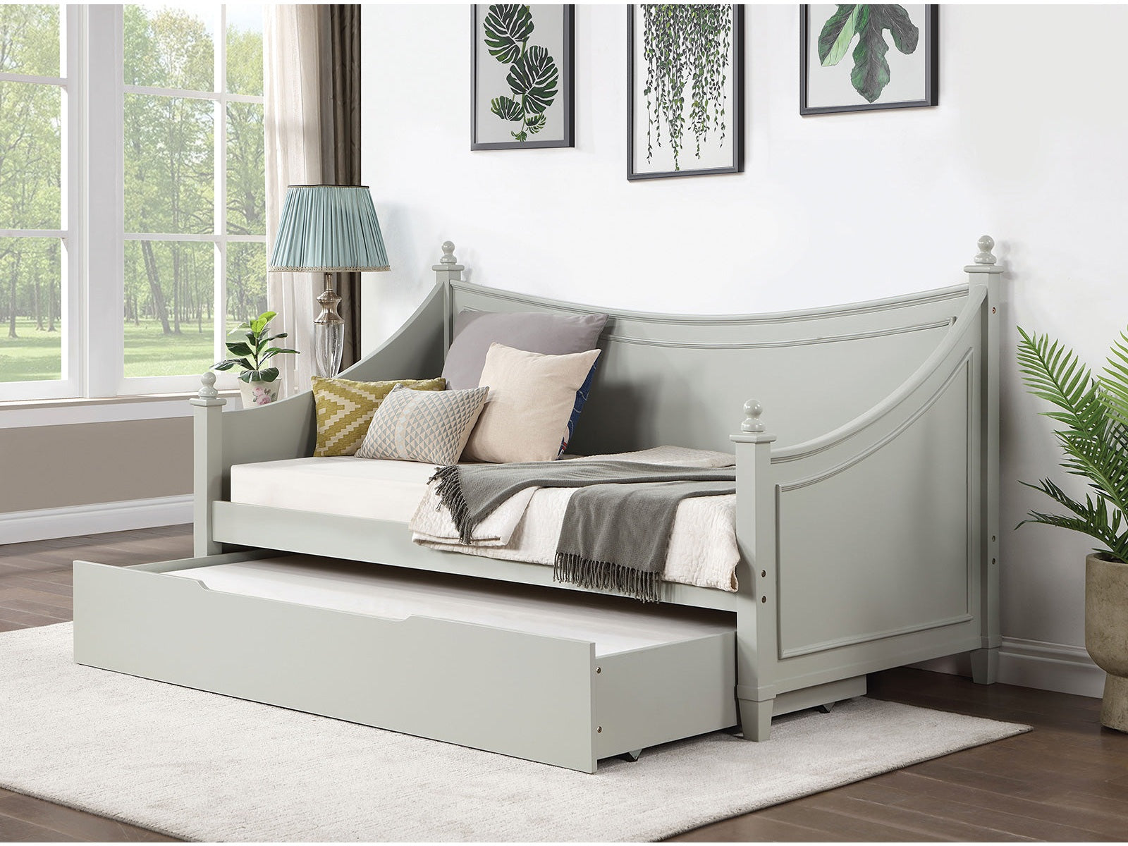 Lycoris Light Gray Bed w/Trundle