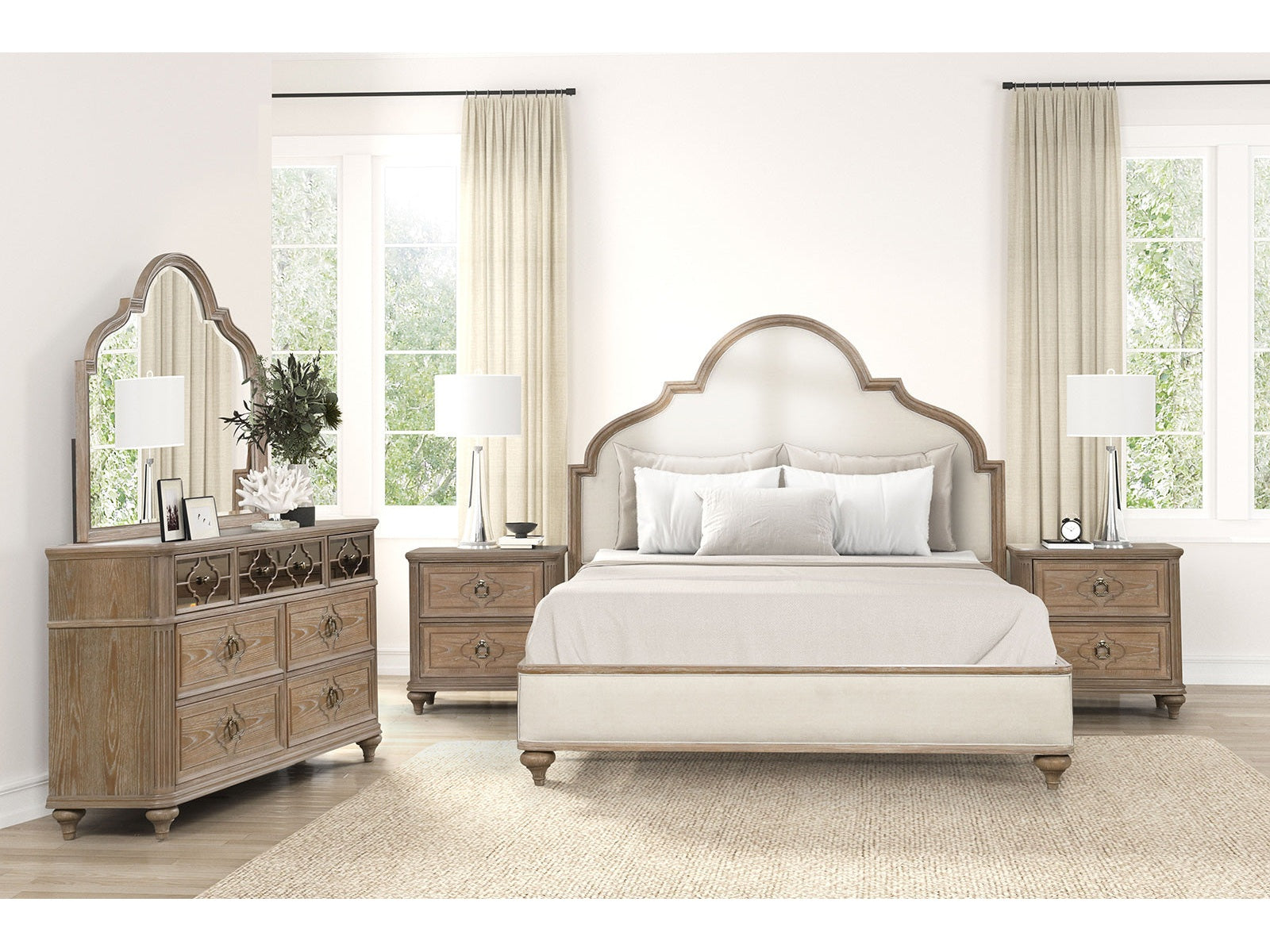 Lyris  Rustic Oak Queen 5 Piece Bedroom Set w/2 Nightstands