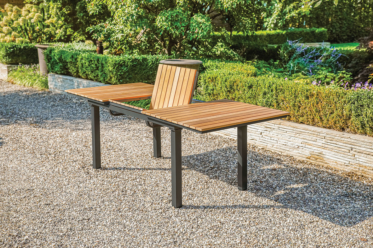 Mackay Gun Metal/Beige/Natural Teak 7 Pc. Patio Dining Set w/ 2 Ottomans