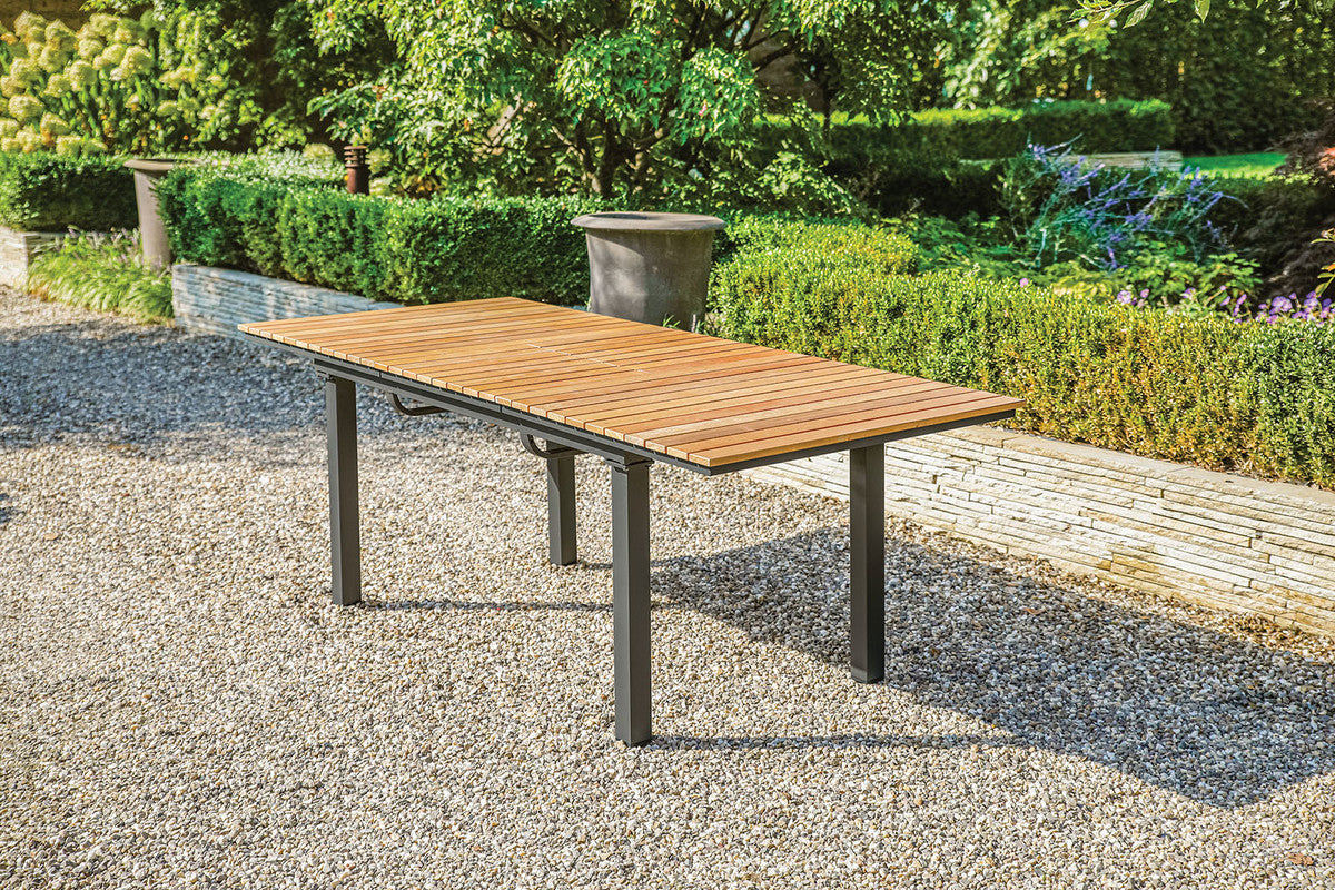 Mackay Gun Metal/Beige/Natural Teak 7 Pc. Patio Dining Set w/ 2 Ottomans
