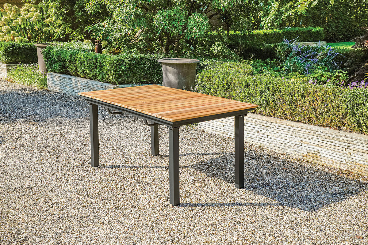 Mackay Gun Metal/Beige/Natural Teak 7 Pc. Patio Dining Set w/ 2 Ottomans