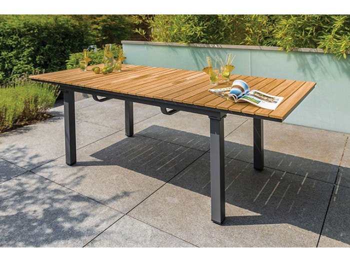 Mackay Gun Metal & Natural Teak Outdoor Dining Table w/ Butterfly Leaf
