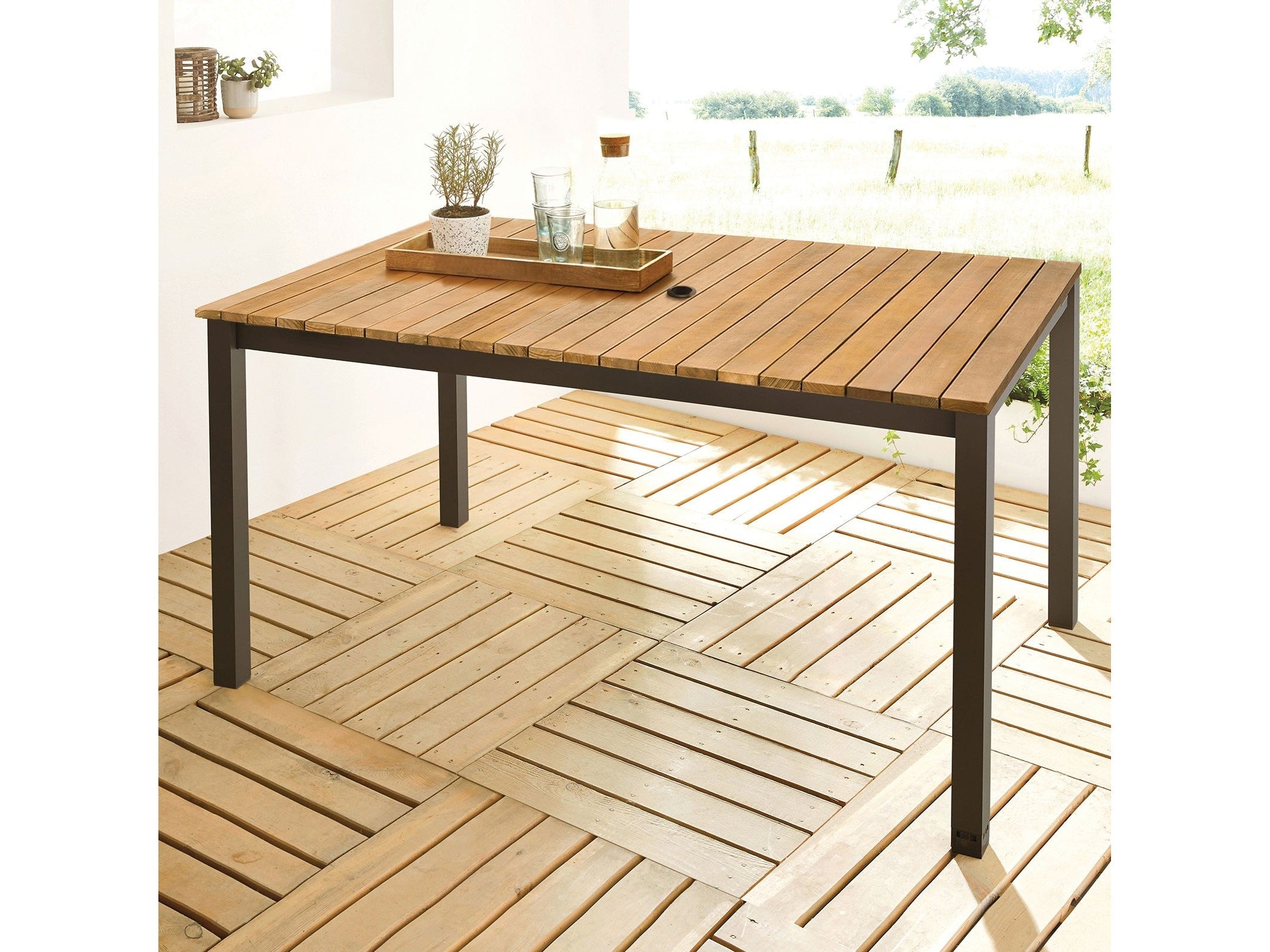 Mackay Gun Metal/Natural Teak Patio Dining Table