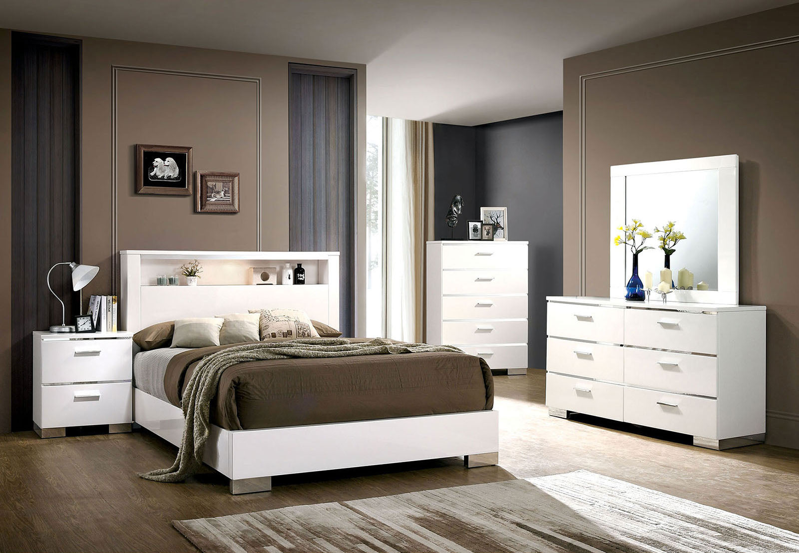 Malte White/Chrome 5 Pc. Queen Bedroom Set w/ Chest