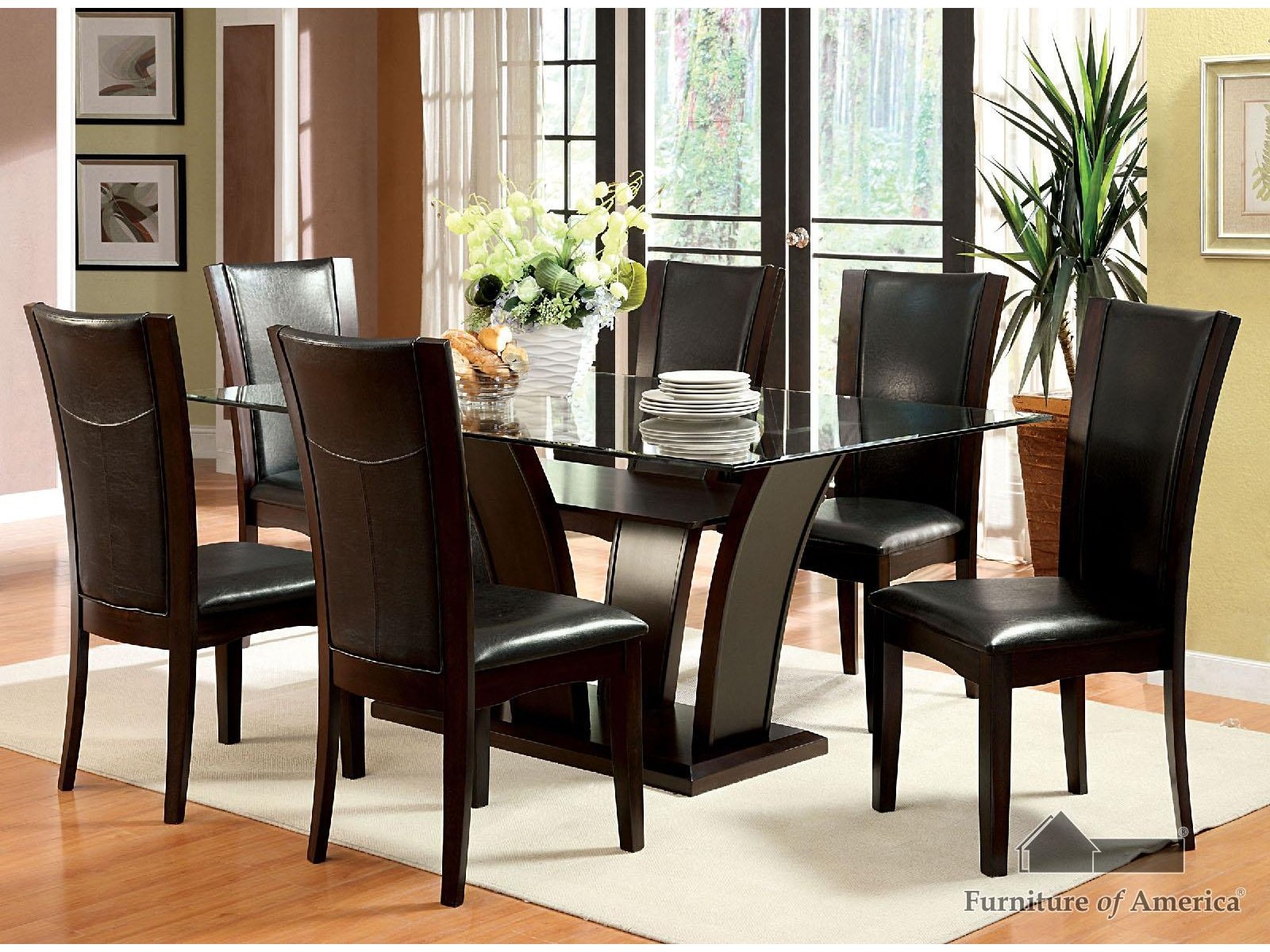 Manhattan Brown Cherry Glass Top Dining Table