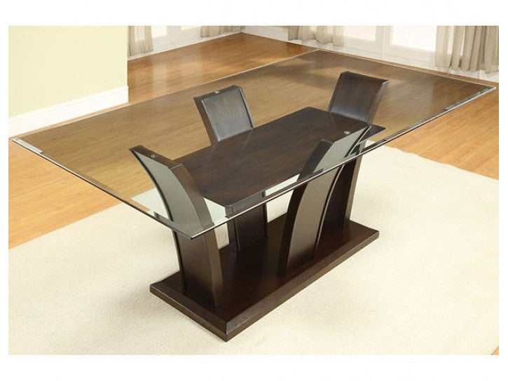 Manhattan Brown Cherry Glass Top Dining Table