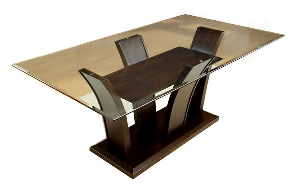 Manhattan Brown Cherry Glass Top Dining Table