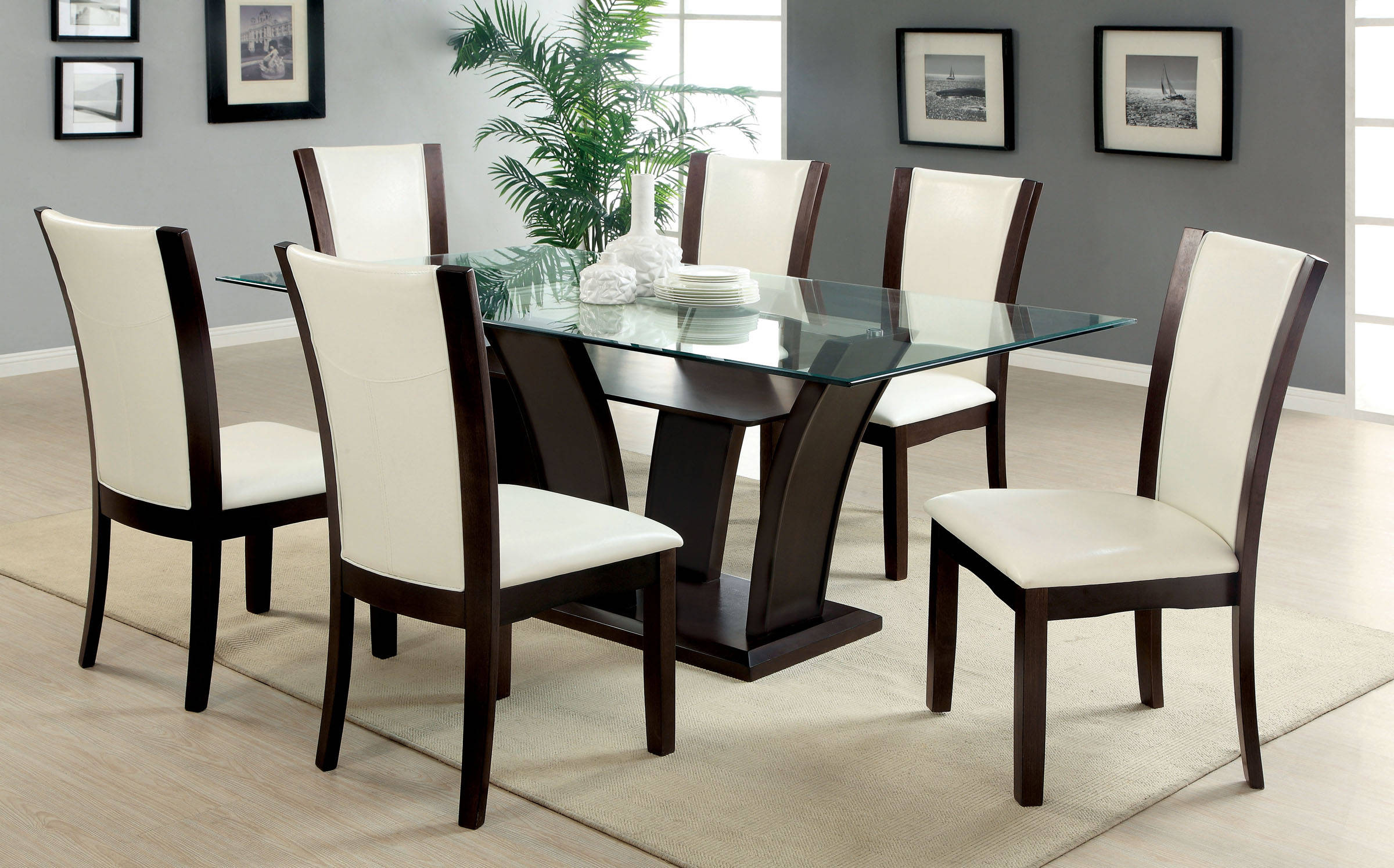 Manhattan Brown Cherry Glass Top Dining Table