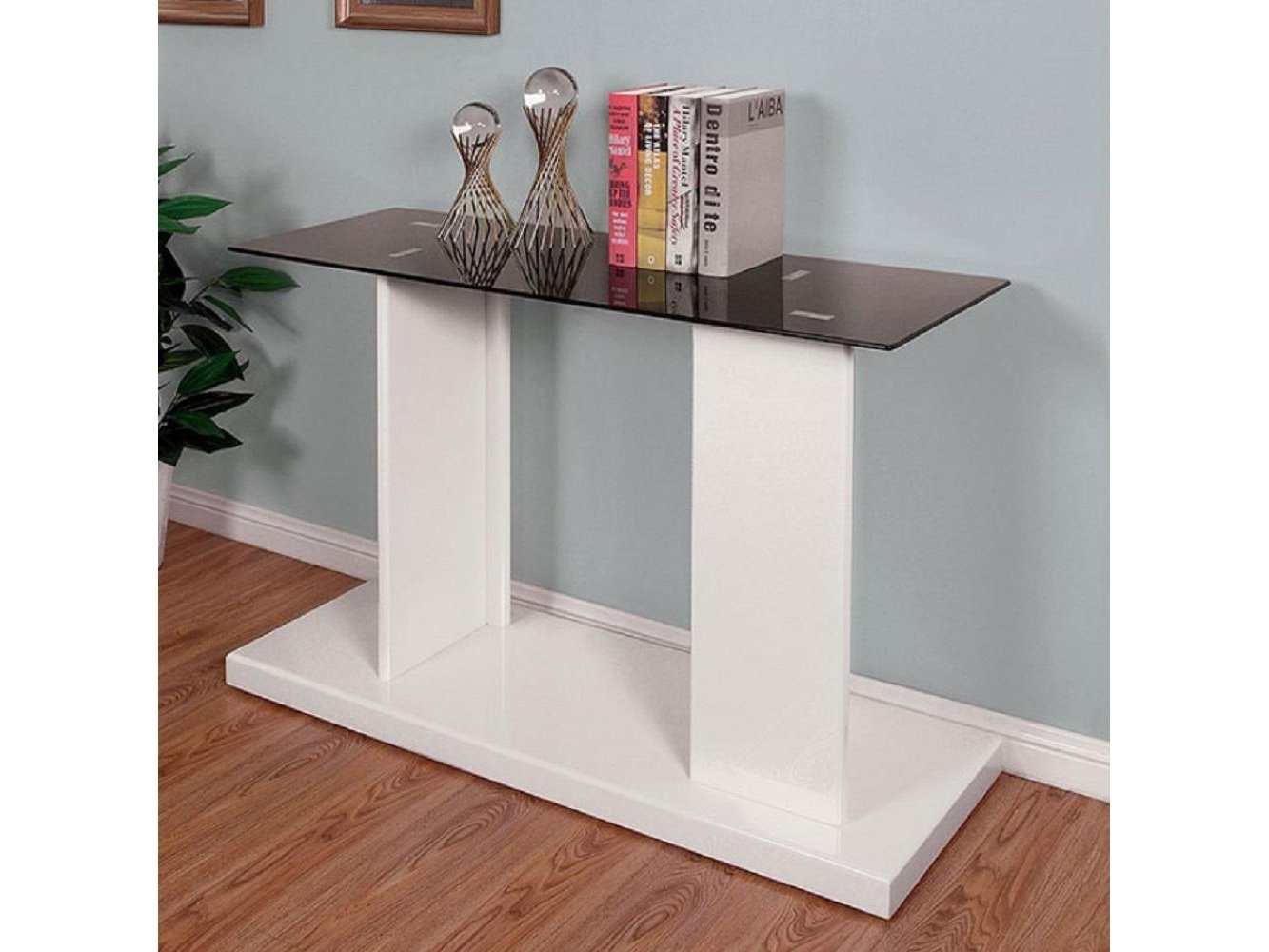 Mannedorf White & Black Glass Top Sofa Table