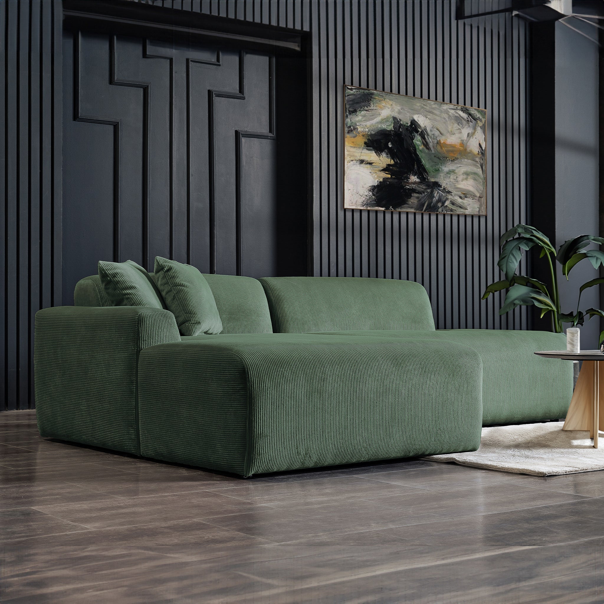 Mar Sectional Green Corduroy Sofa (Left Facing)