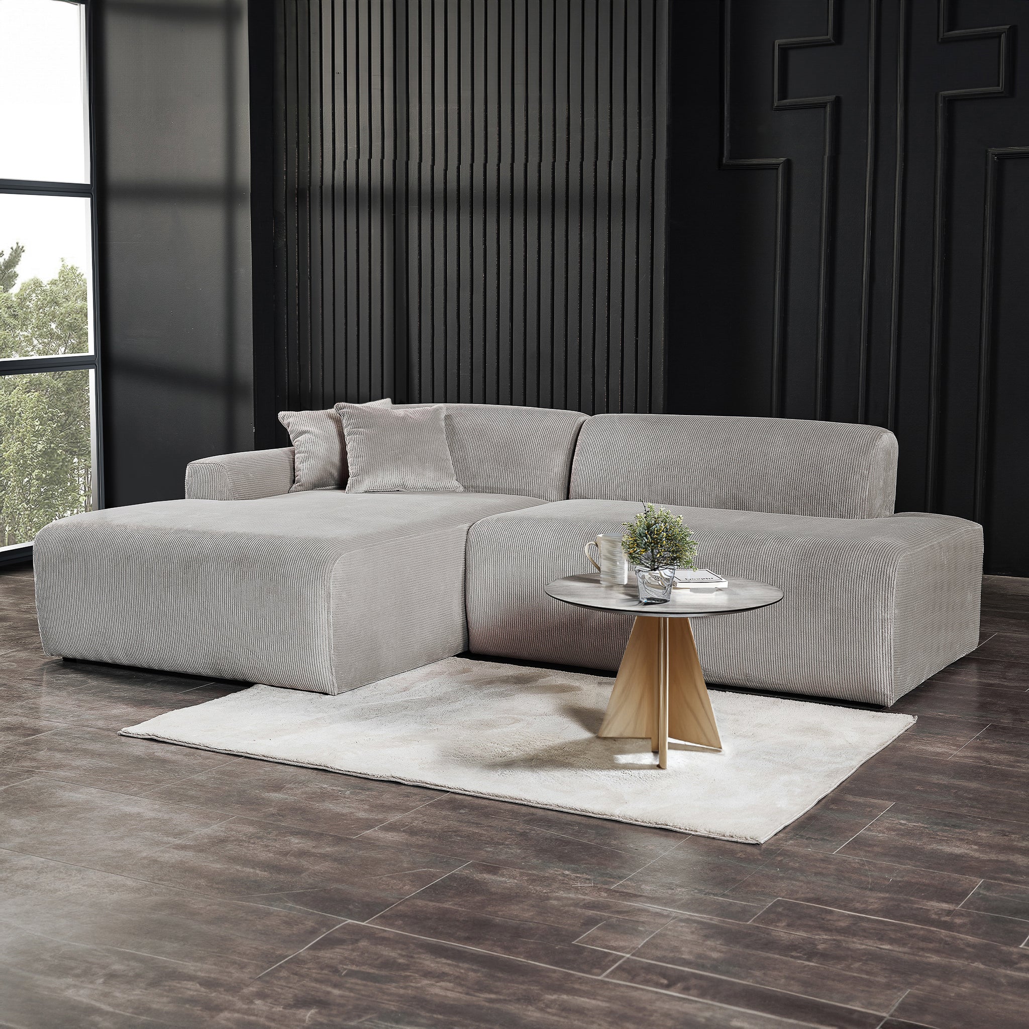 Mar Sectional Grey Corduroy Sofa (Left Facing)