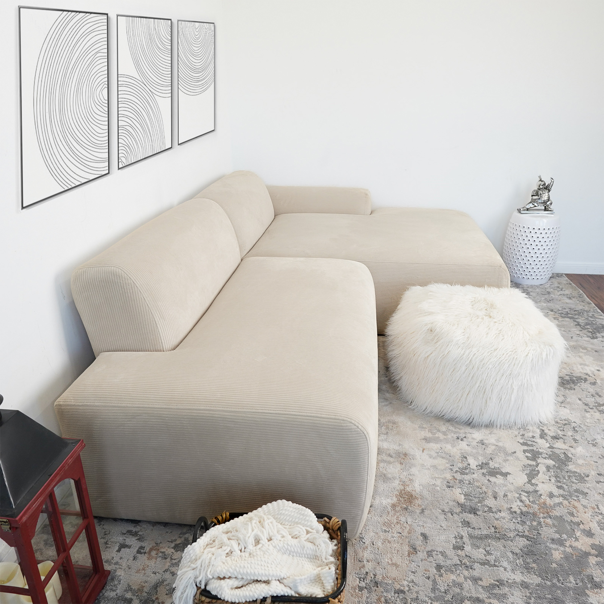 Mar Sectional Cream Corduroy Sofa (Right Facing)