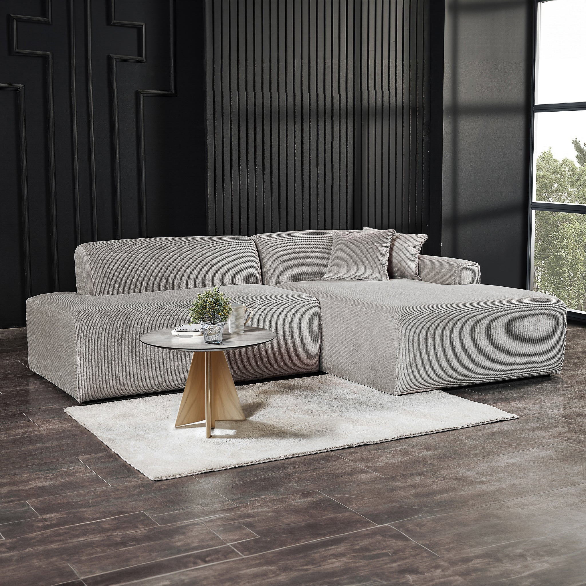 Mar Sectional Grey Corduroy Sofa - Right