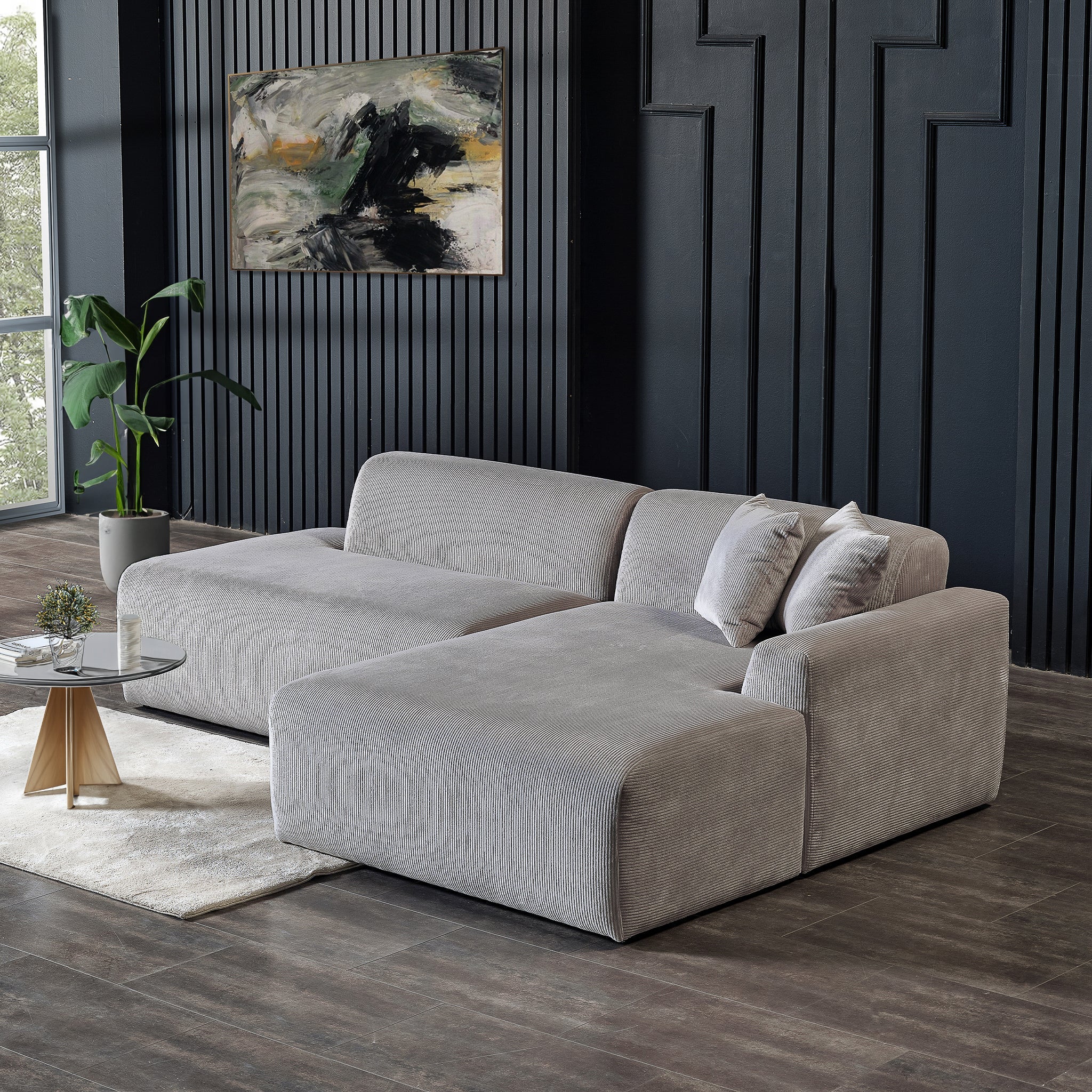 Mar Sectional Grey Corduroy Sofa - Right