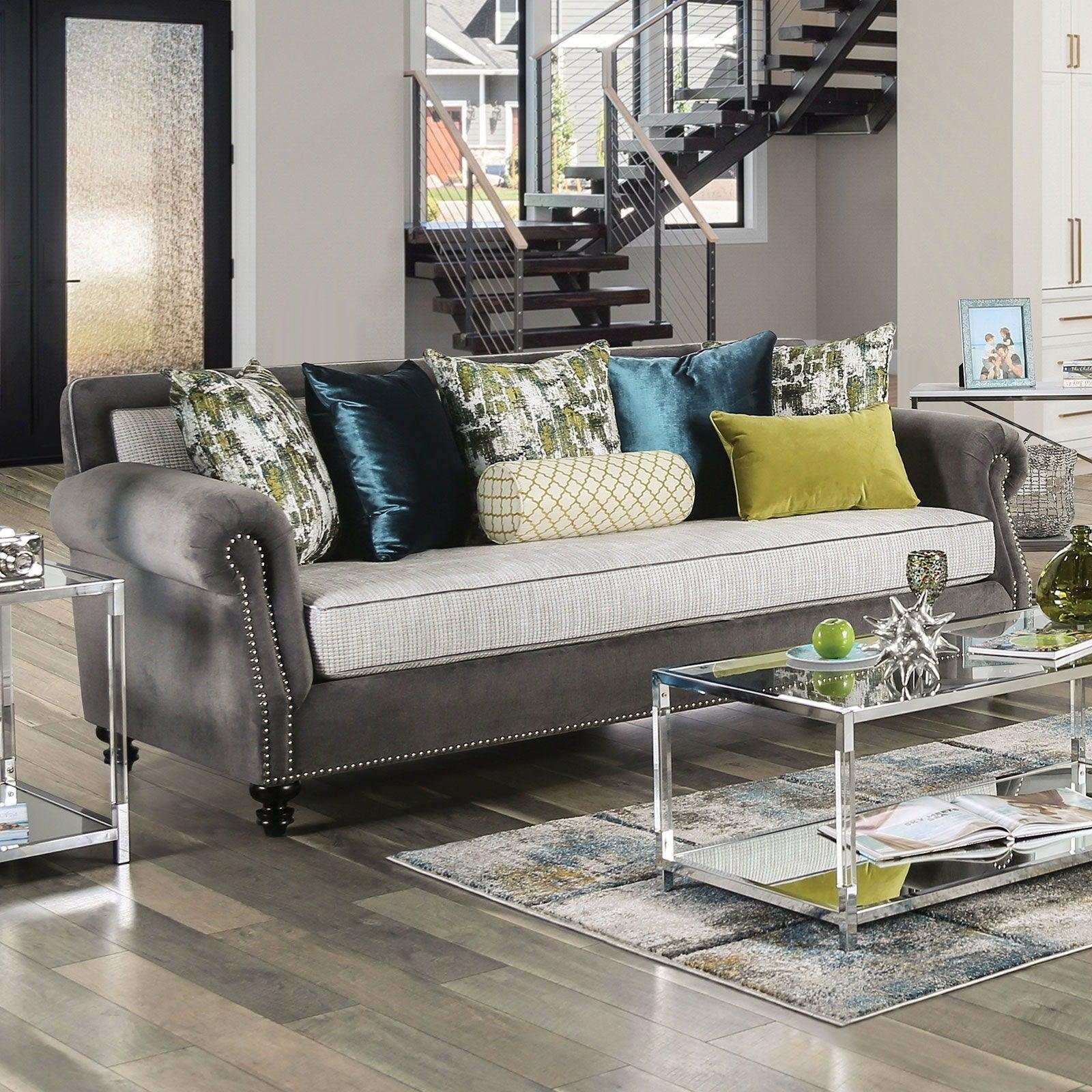 Mariella Gray & Beige Stationary Sofa & Loveseat 2pc