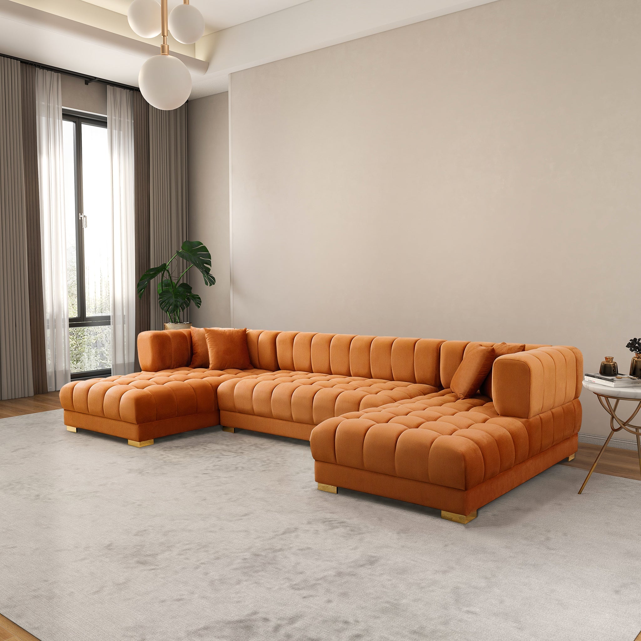 Marlow Cognac Velvet U Shape Corner Sofa