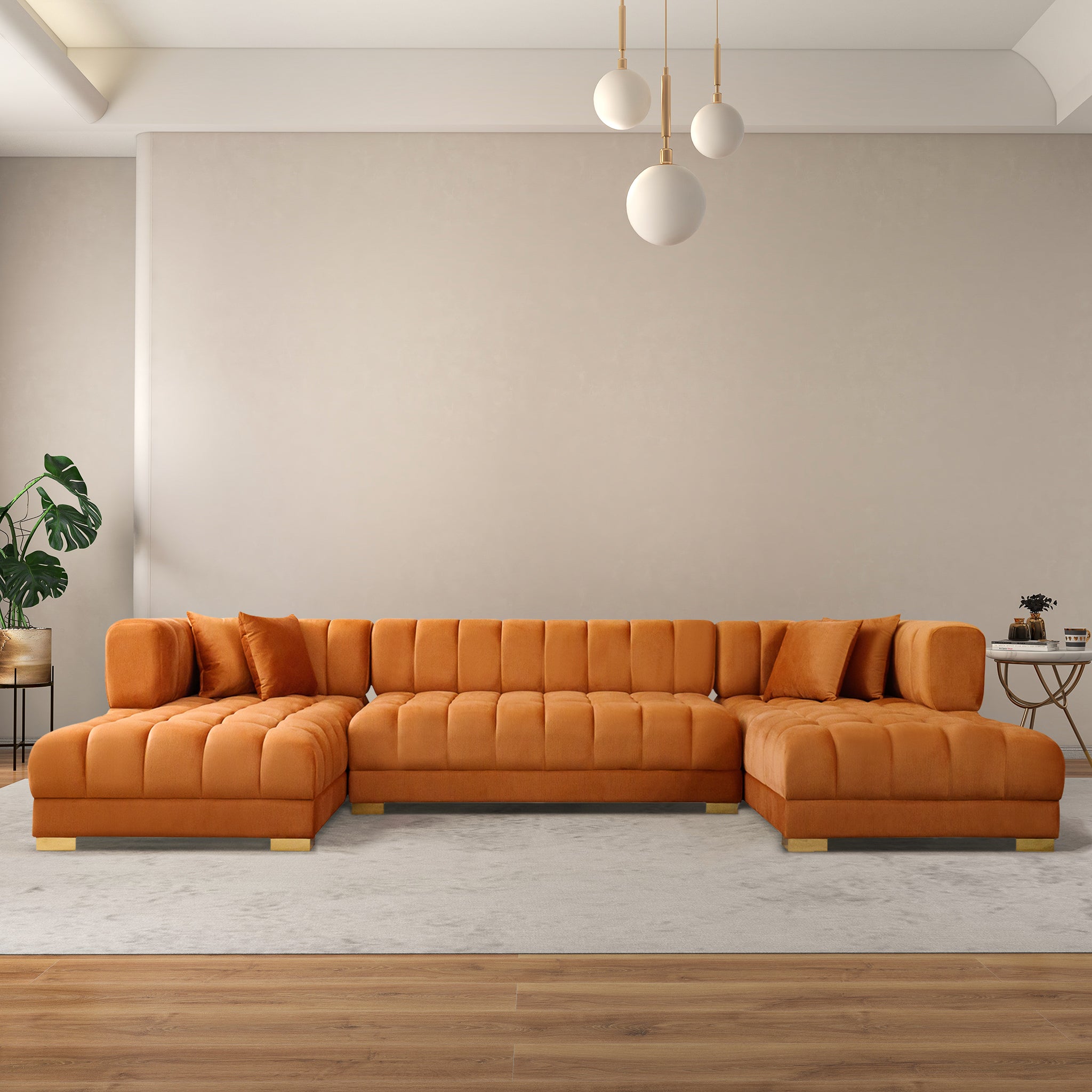 Marlow Cognac Velvet U Shape Corner Sofa