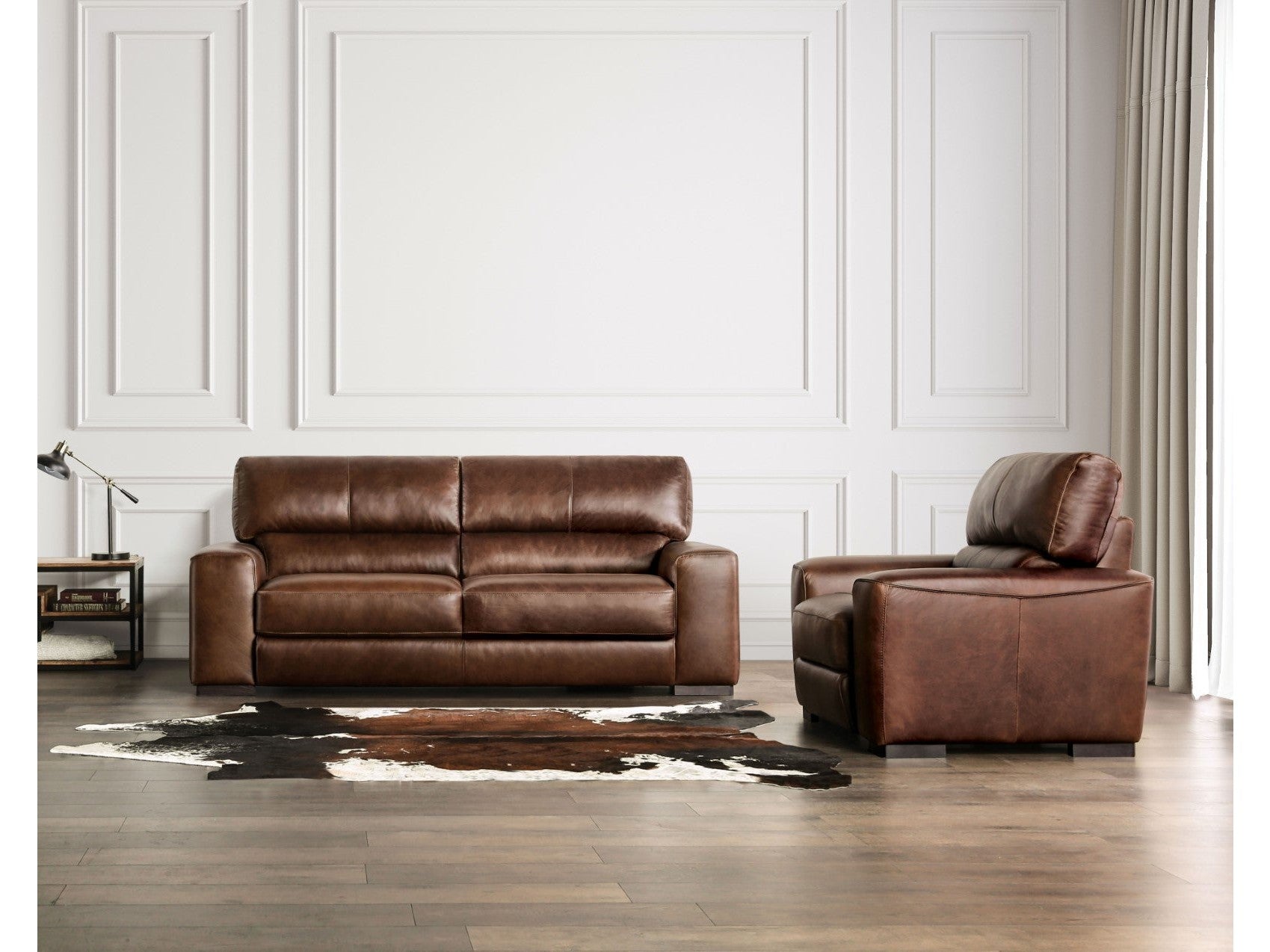 Marsicano Cognac Real Italian Leather Sofa & Loveseat
