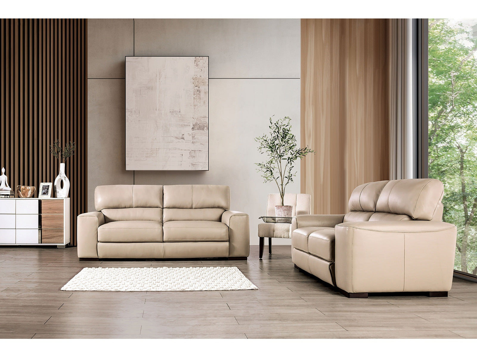 Marsicano Taupe Real Italian Leather Living Room Set