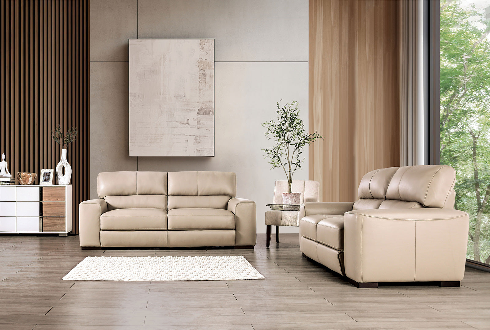 Marsicano Taupe Real Italian Leather Sofa