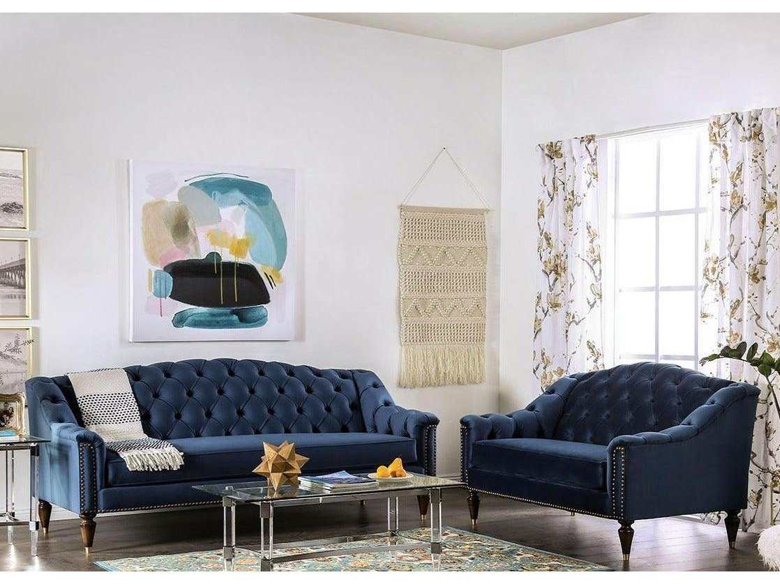Martinique Blue Stationary Sofa & Loveseat 2pc