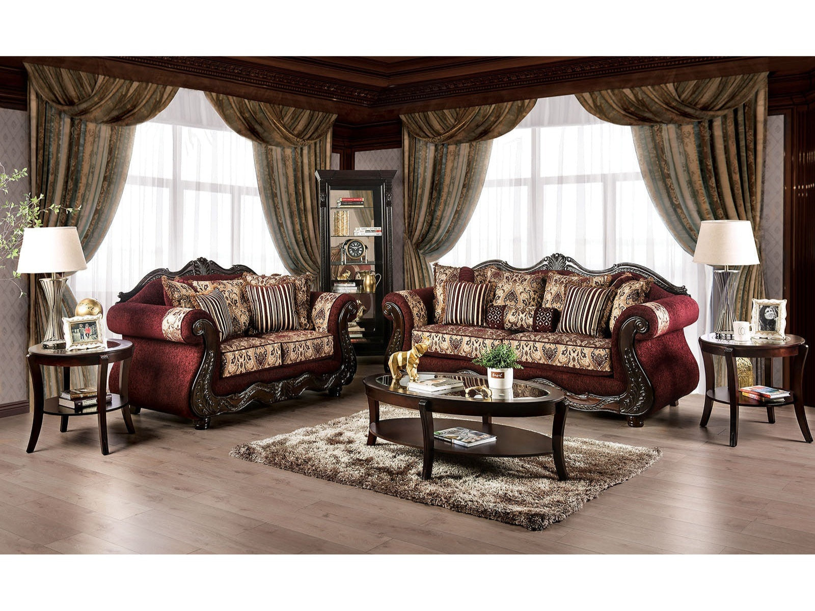 Matteo Burgundy/Brown Sofa & Loveseat