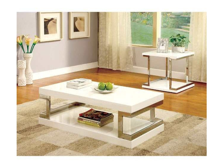 Meda White/Chrome End Table