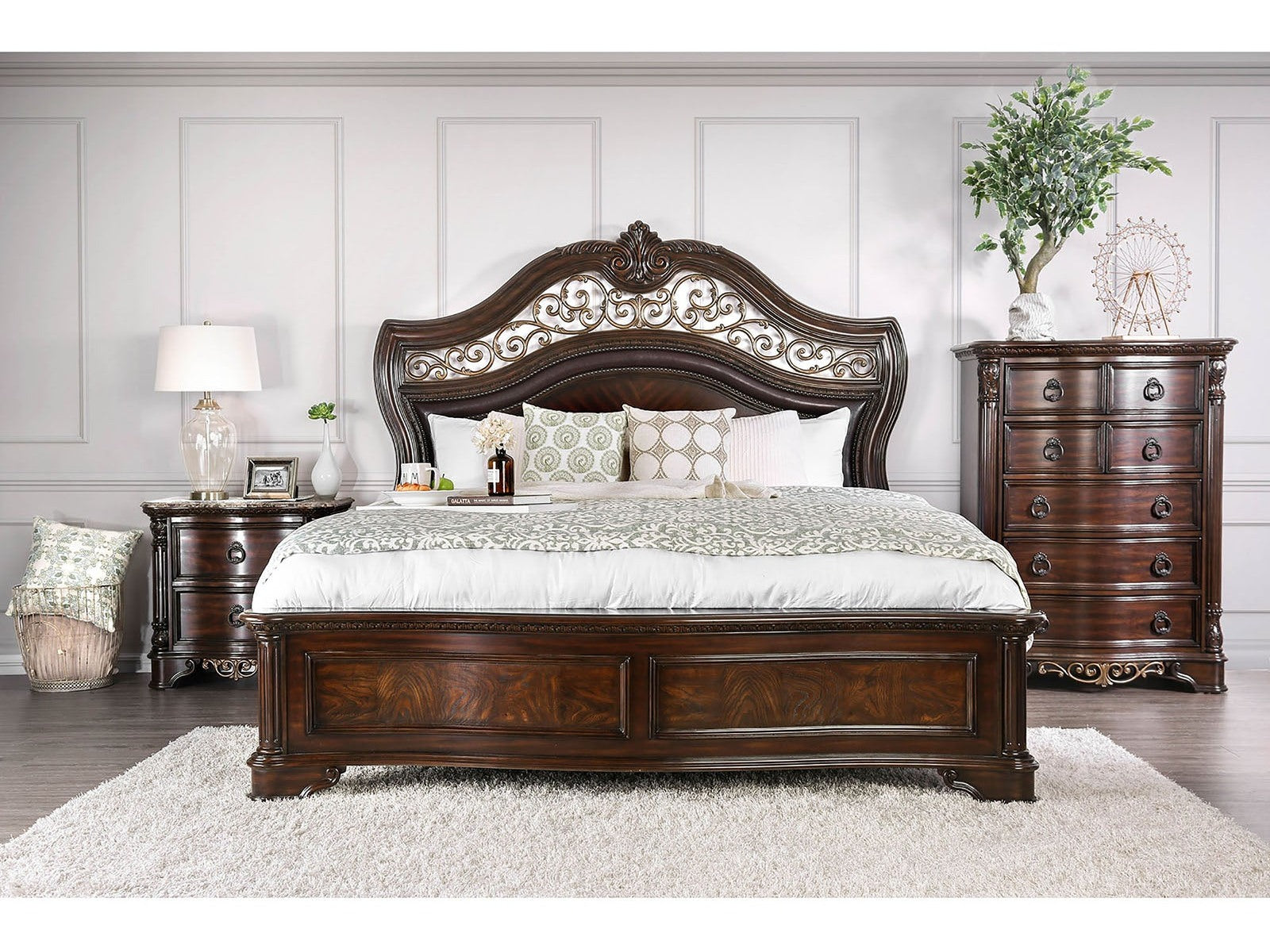 Menodora Brown Cherry 5 Pc. Queen Bedroom Set w/ Chest