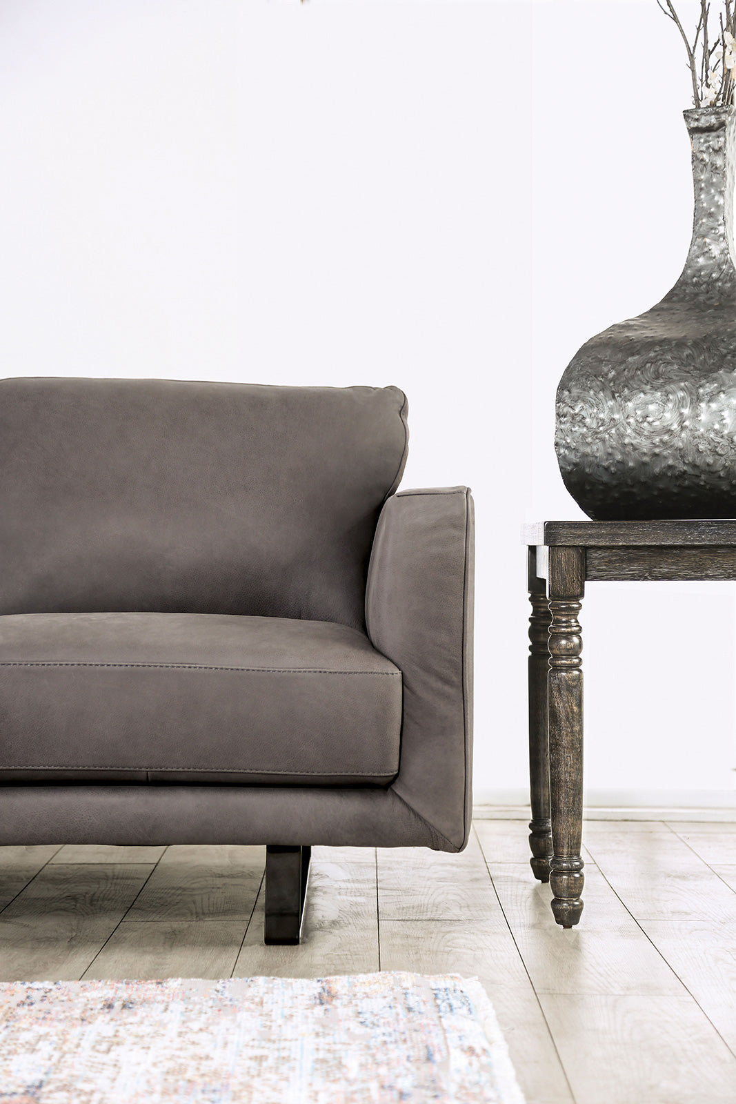 Mezzanotte Gray Real Italian Leather Living Room Set