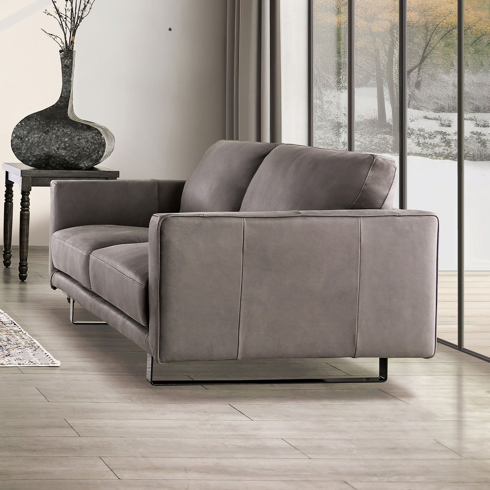 Mezzanotte Gray Real Italian Leather Living Room Set