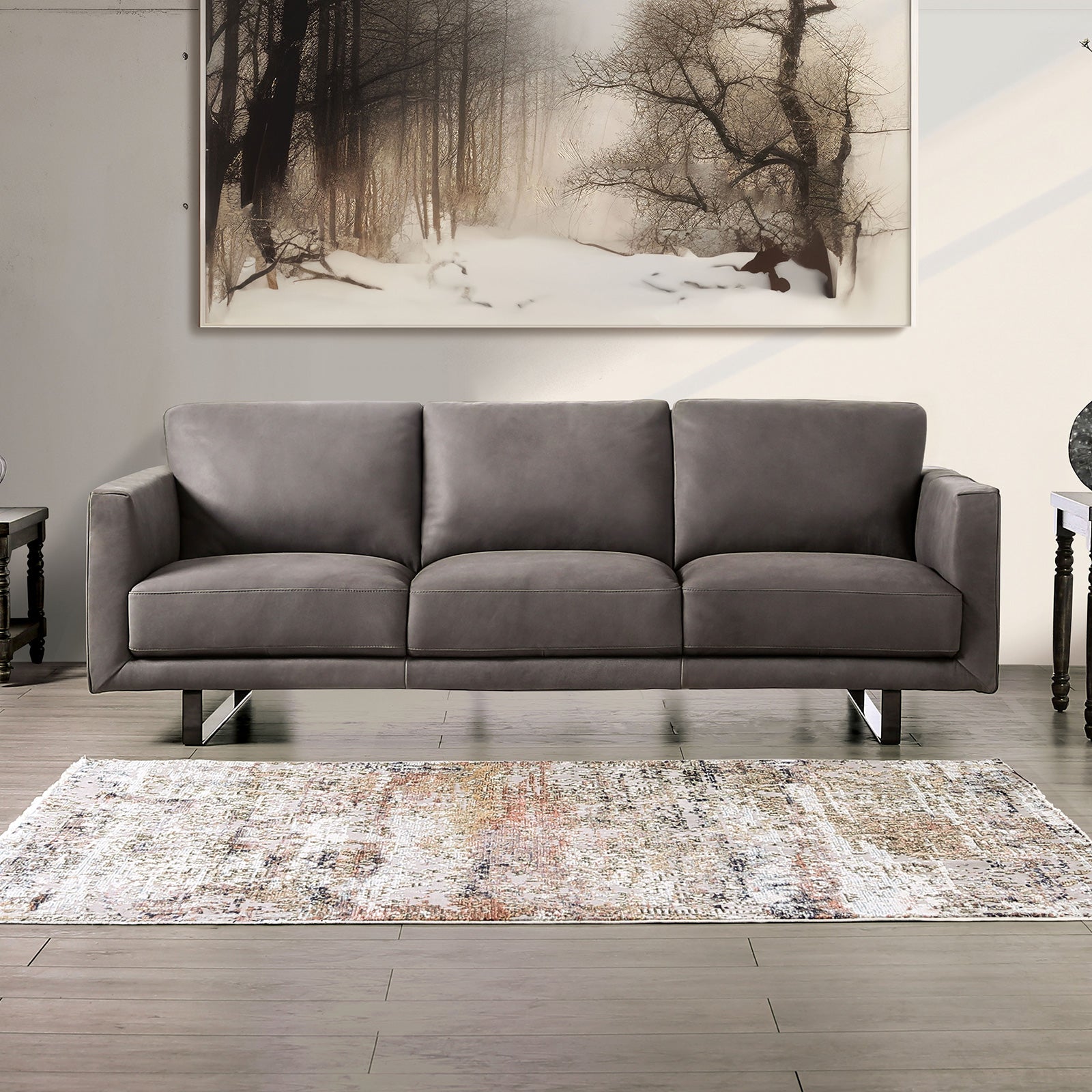 Mezzanotte Gray Real Italian Leather Living Room Set