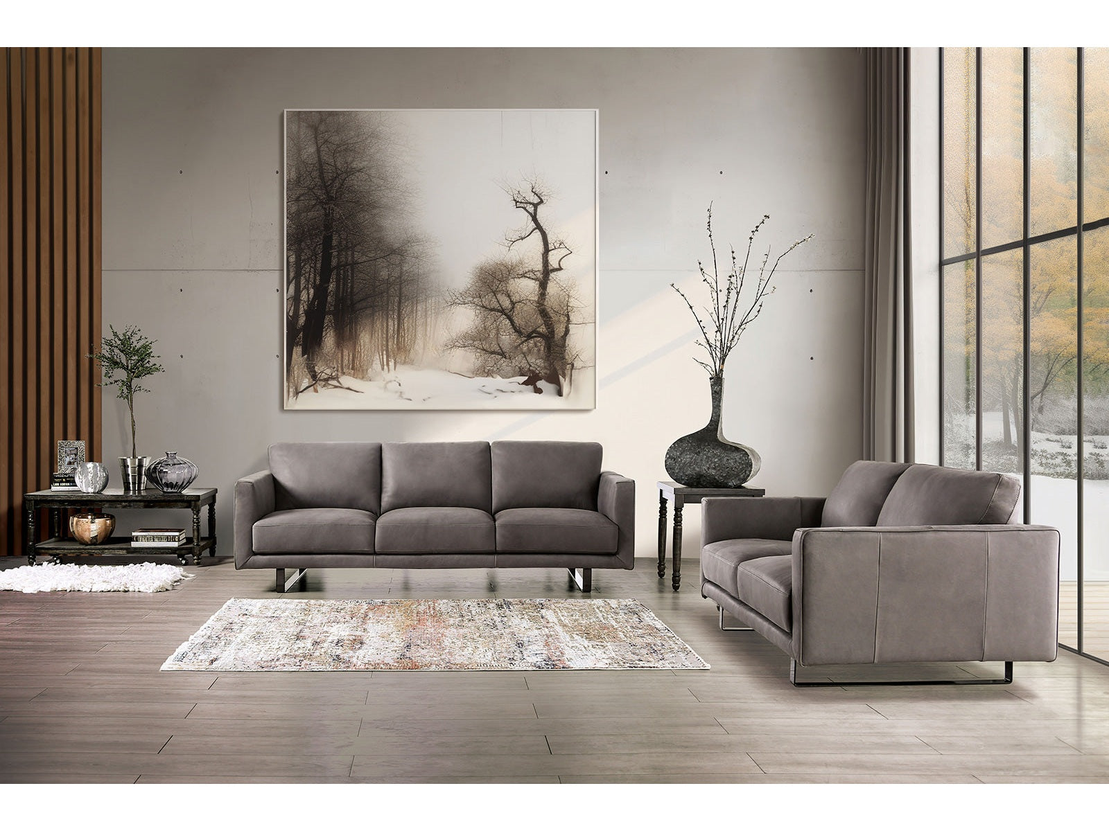 Mezzanotte Gray Real Italian Leather Living Room Set