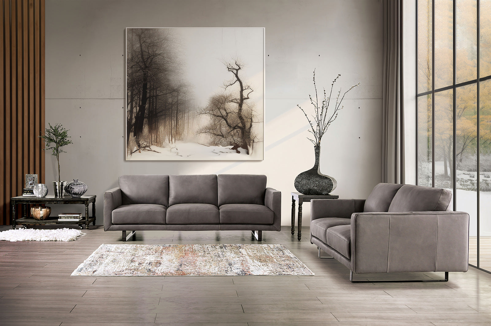 Mezzanotte Gray Real Italian Leather Sofa