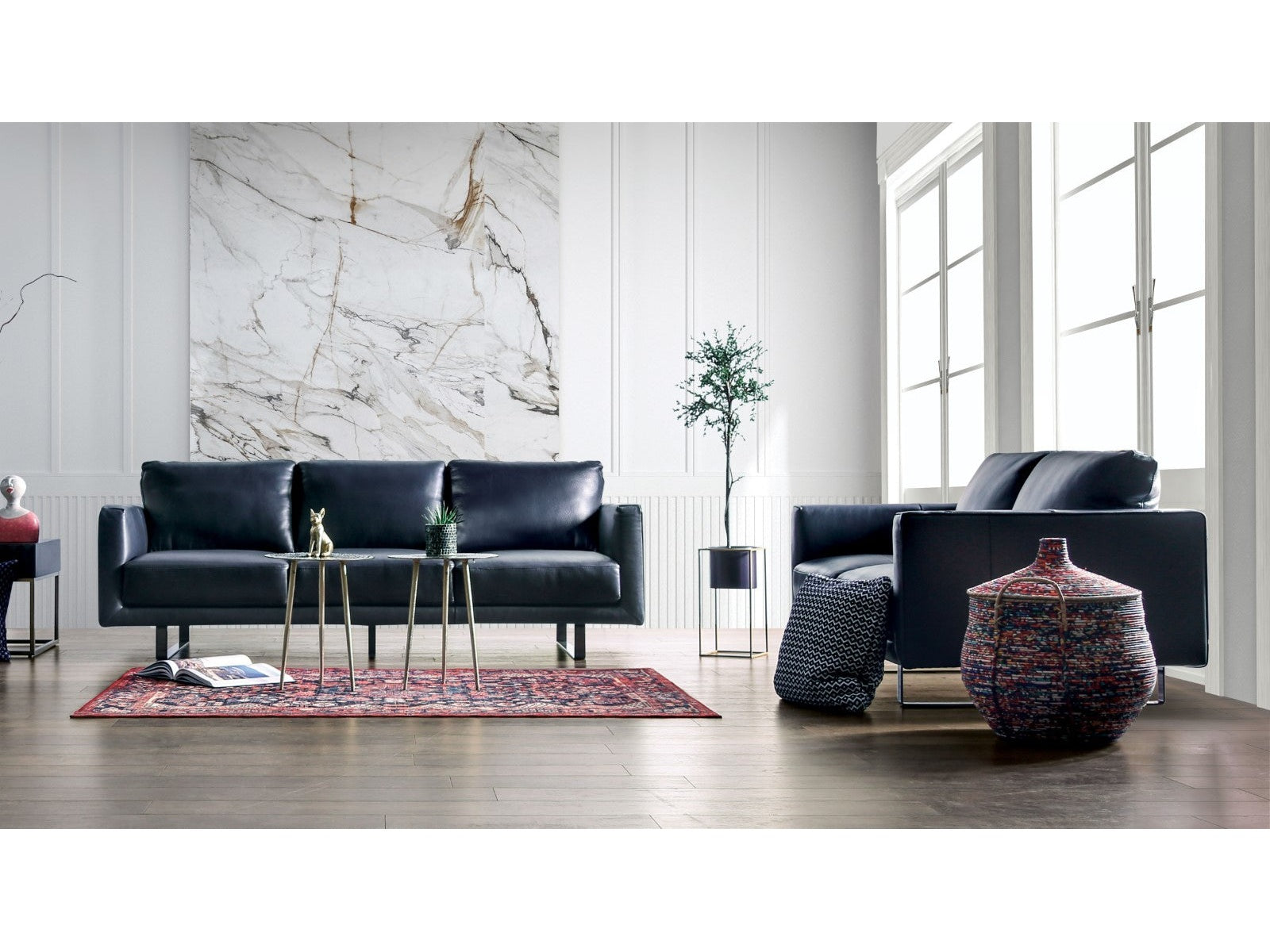 Mezzanotte Midnight Blue Real Italian Leather Sofa & Loveseat