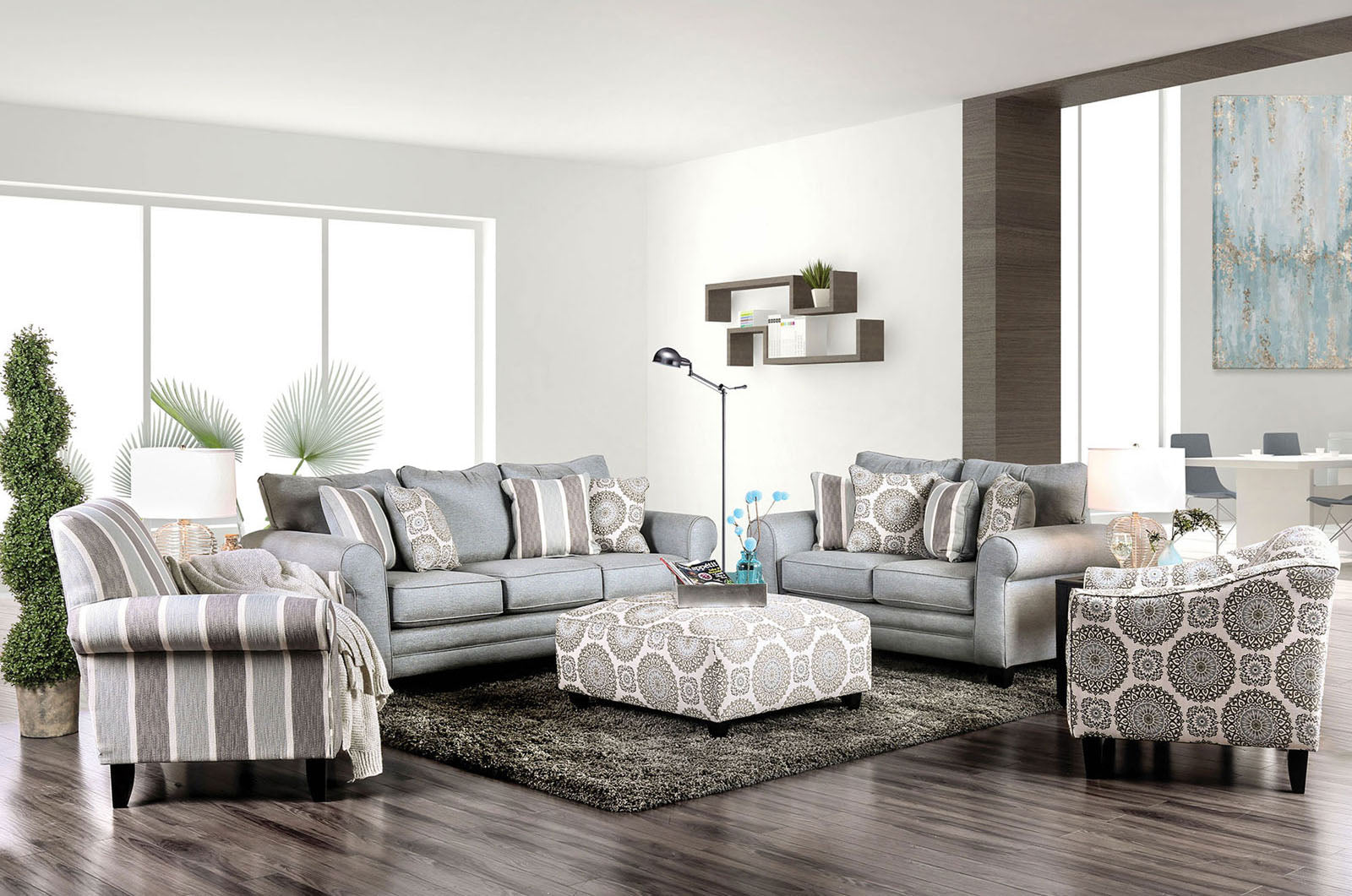 Misty Ivory/Pattern Ottoman