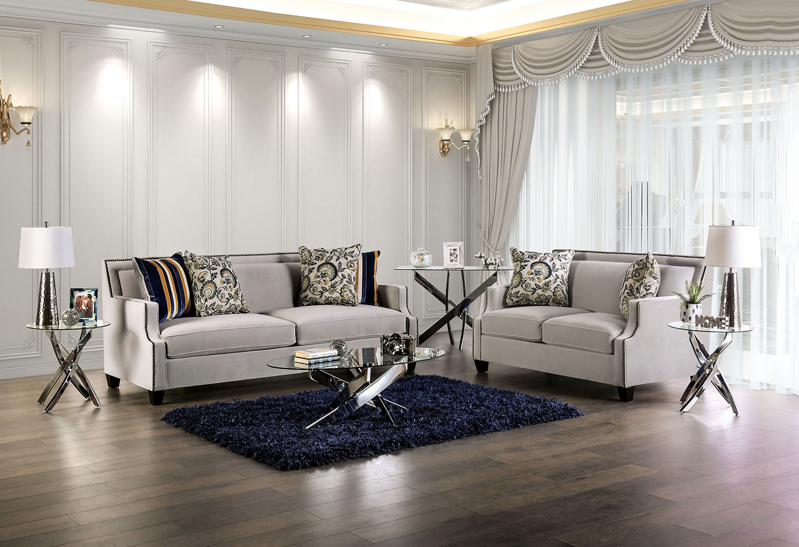 Montecelio Light Gray/Navy Loveseat