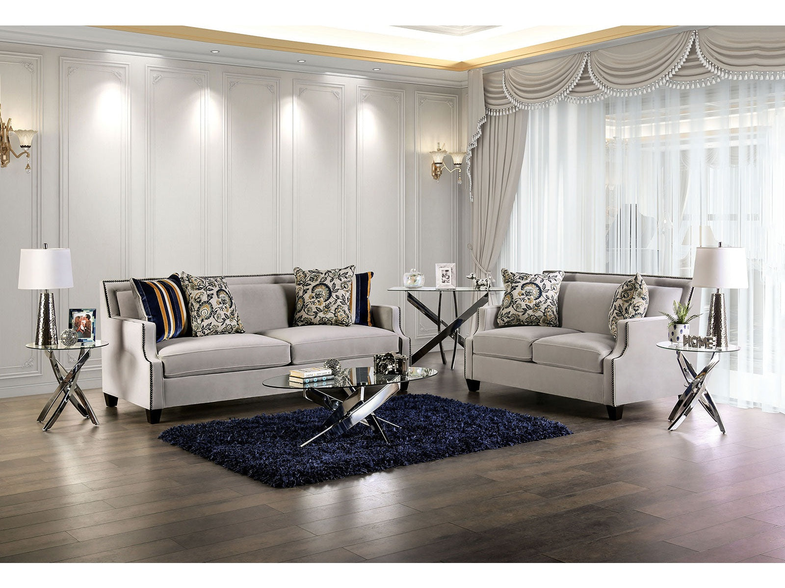 Montecelio Light Gray/Navy Sofa & Loveseat