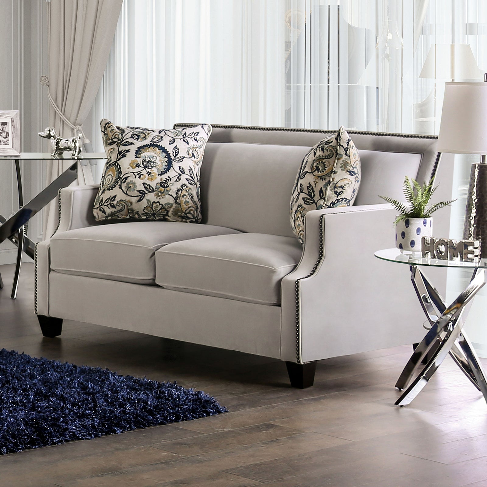 Montecelio Light Gray/Navy Sofa & Loveseat