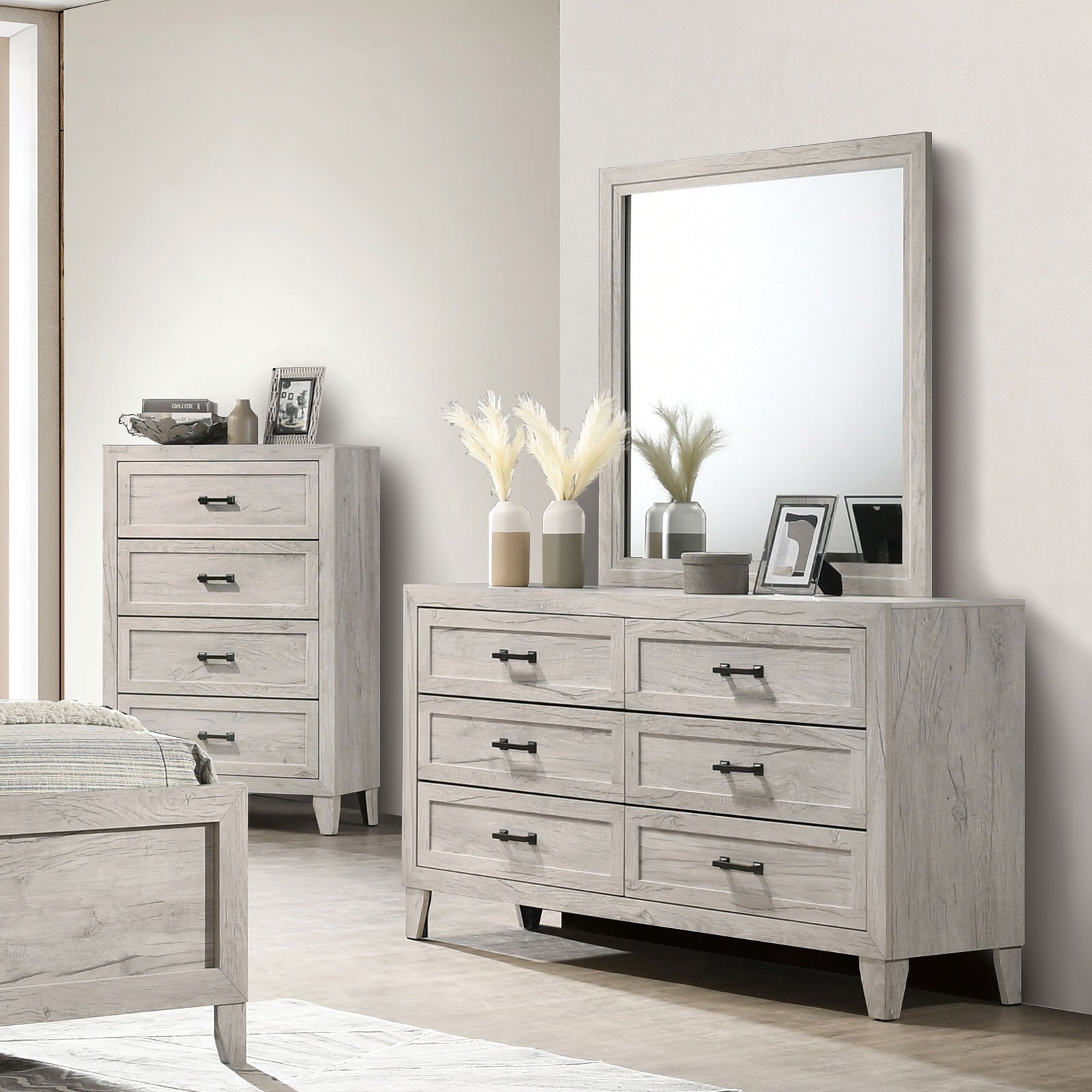 Mysen White Wash 5 Pc. Queen Bedroom Set w/ Chest